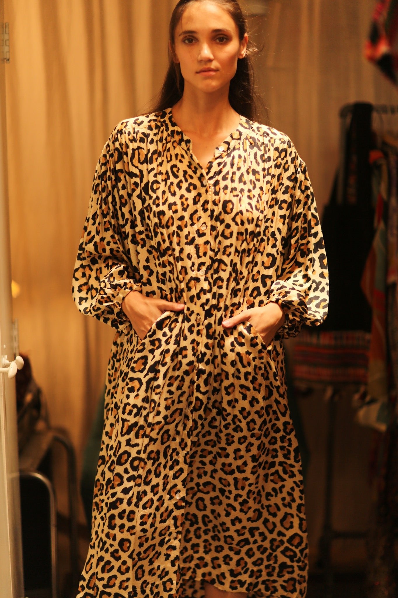 SILK DRESS ELIZABETH LEO PRINT - BANGKOK TAILOR CLOTHING STORE - HANDMADE CLOTHING