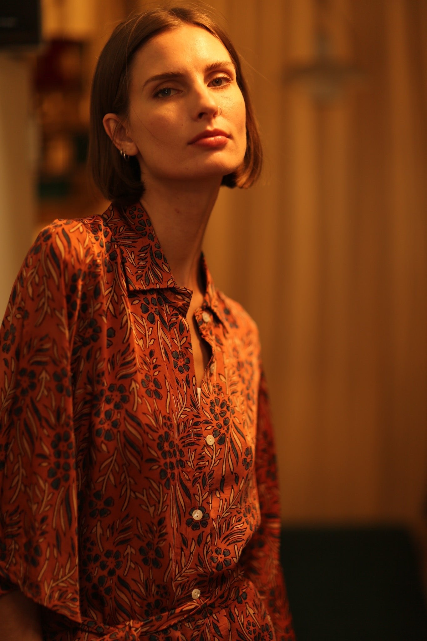 SILK DRESS FATOU HAND BLOCK PRINT - BANGKOK TAILOR CLOTHING STORE - HANDMADE CLOTHING