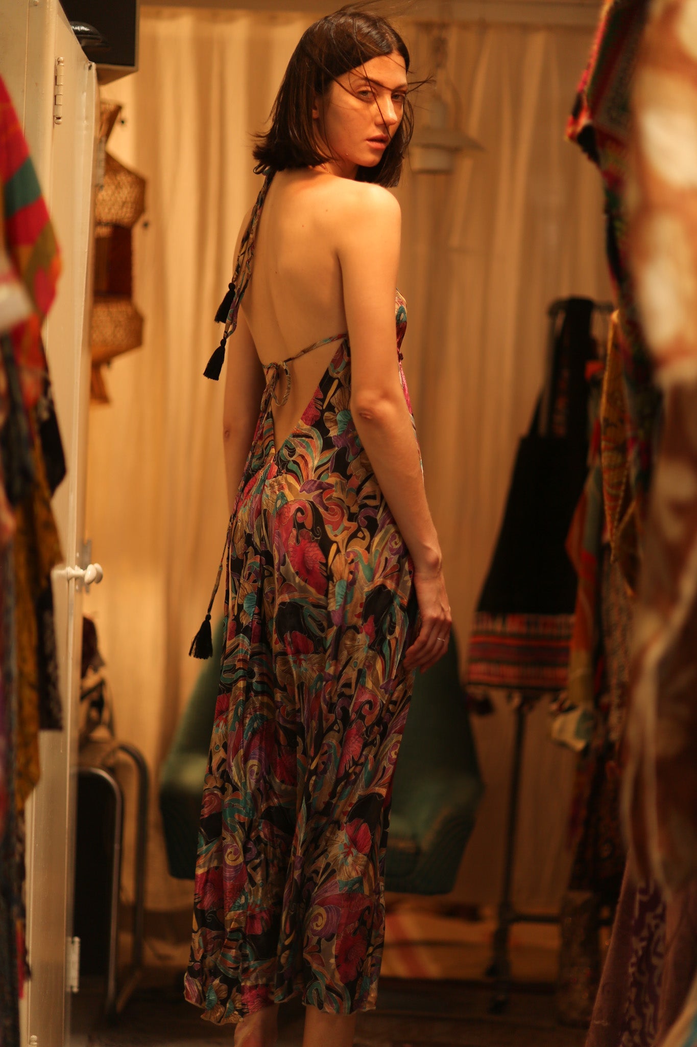 SILK DRESS HANNAH BLACK JUNGLE FEVER - BANGKOK TAILOR CLOTHING STORE - HANDMADE CLOTHING