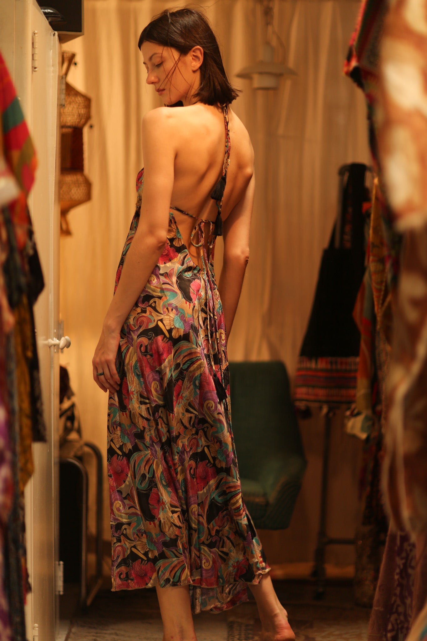 SILK DRESS HANNAH BLACK JUNGLE FEVER - BANGKOK TAILOR CLOTHING STORE - HANDMADE CLOTHING