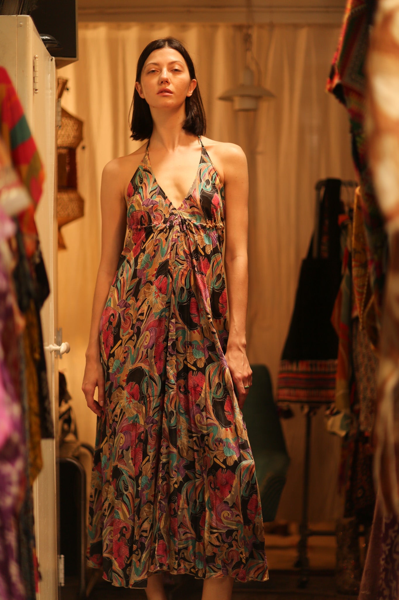 SILK DRESS HANNAH BLACK JUNGLE FEVER - BANGKOK TAILOR CLOTHING STORE - HANDMADE CLOTHING