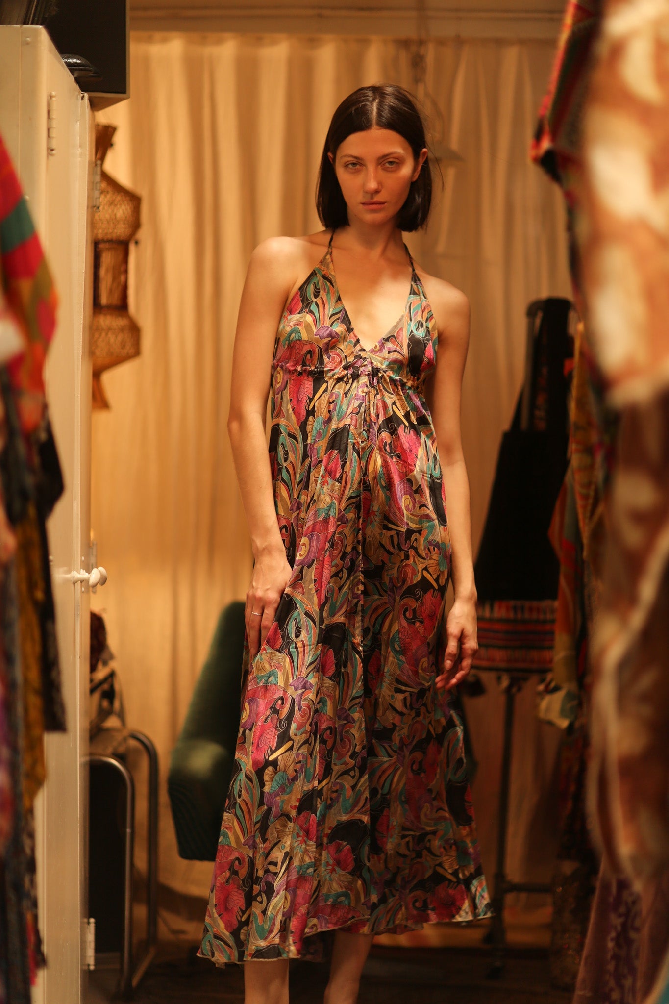 SILK DRESS HANNAH BLACK JUNGLE FEVER - BANGKOK TAILOR CLOTHING STORE - HANDMADE CLOTHING
