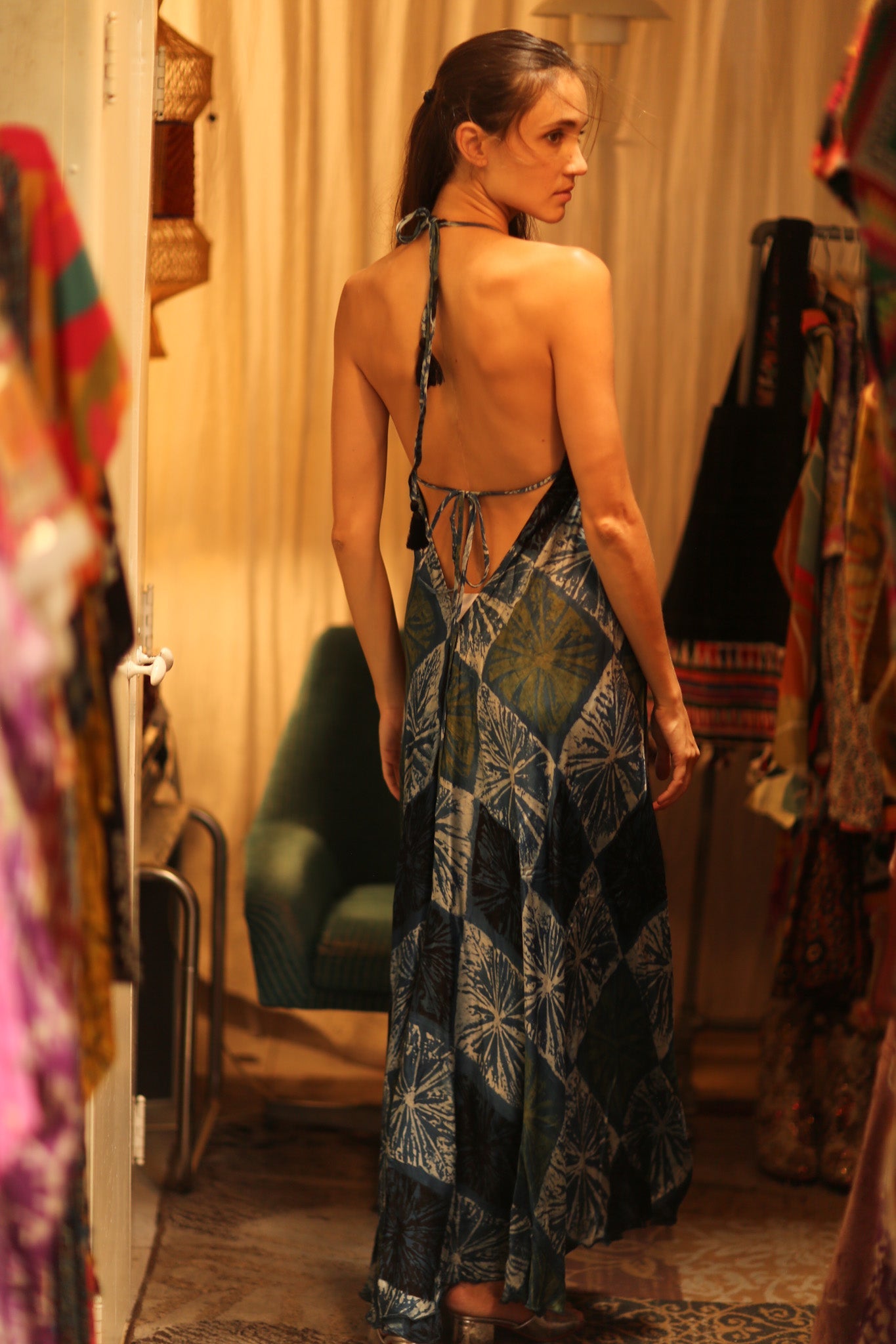 SILK DRESS HANNAH BLUE PAINTER EDIT - BANGKOK TAILOR CLOTHING STORE - HANDMADE CLOTHING
