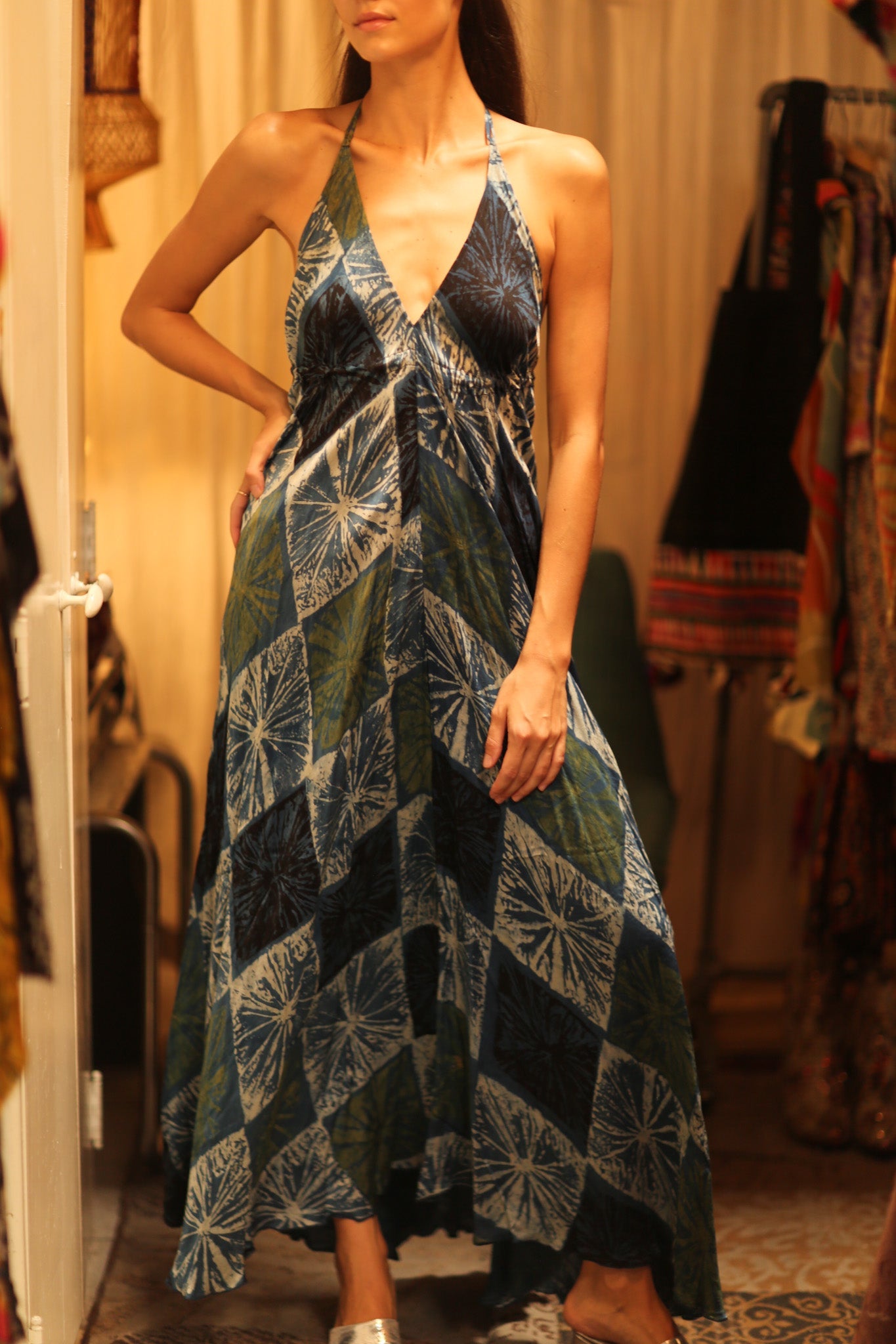 SILK DRESS HANNAH BLUE PAINTER EDIT - BANGKOK TAILOR CLOTHING STORE - HANDMADE CLOTHING