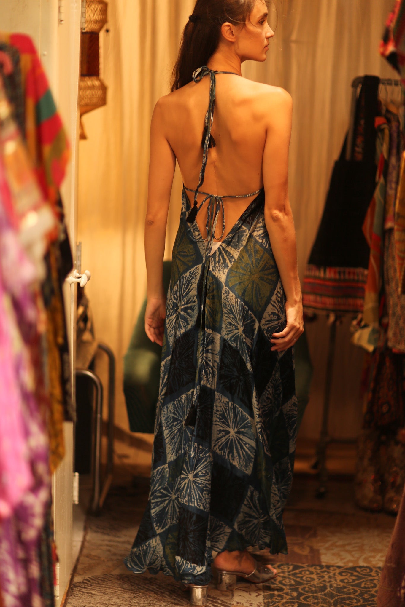 SILK DRESS HANNAH BLUE PAINTER EDIT - BANGKOK TAILOR CLOTHING STORE - HANDMADE CLOTHING