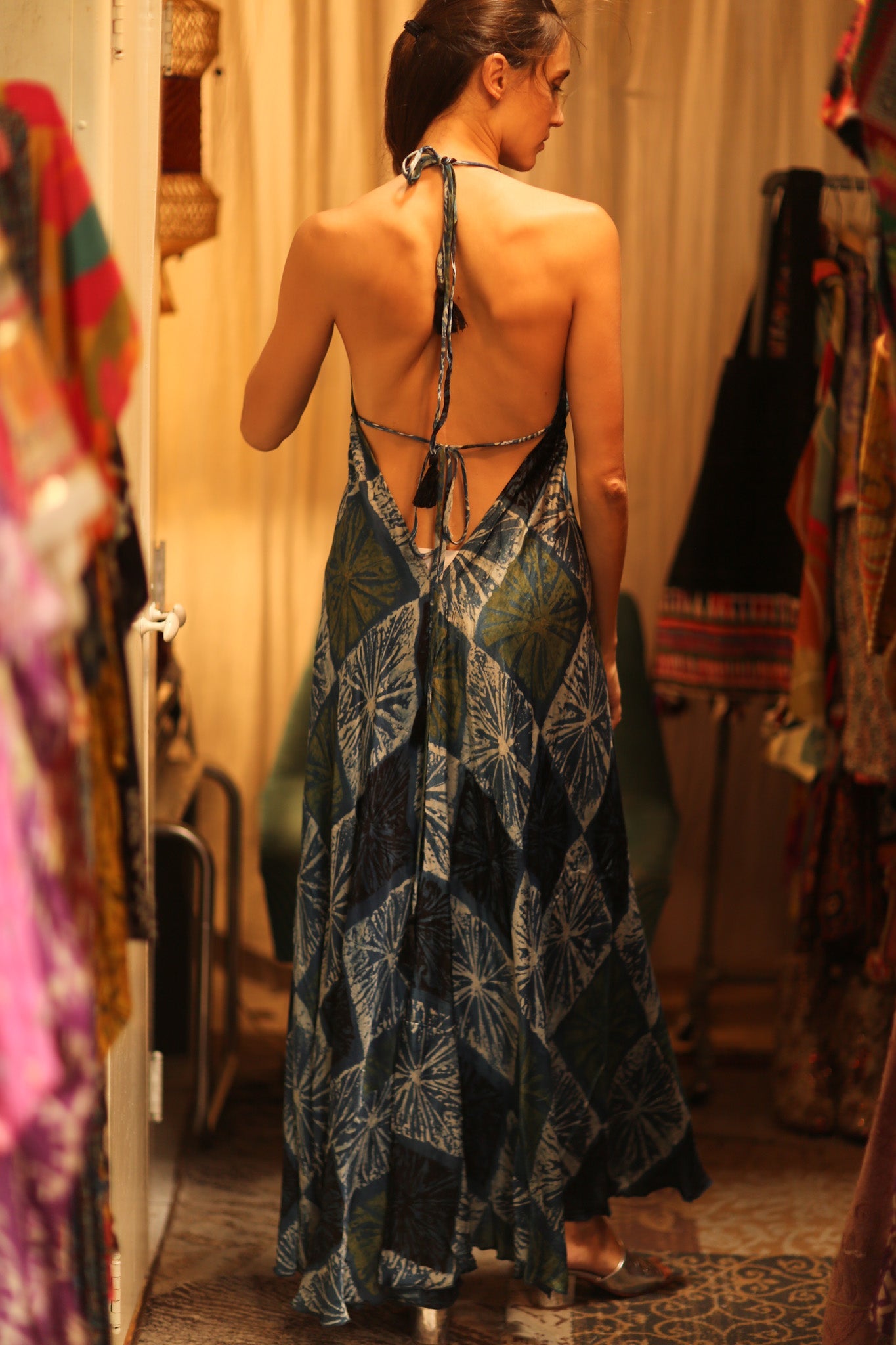 SILK DRESS HANNAH BLUE PAINTER EDIT - BANGKOK TAILOR CLOTHING STORE - HANDMADE CLOTHING