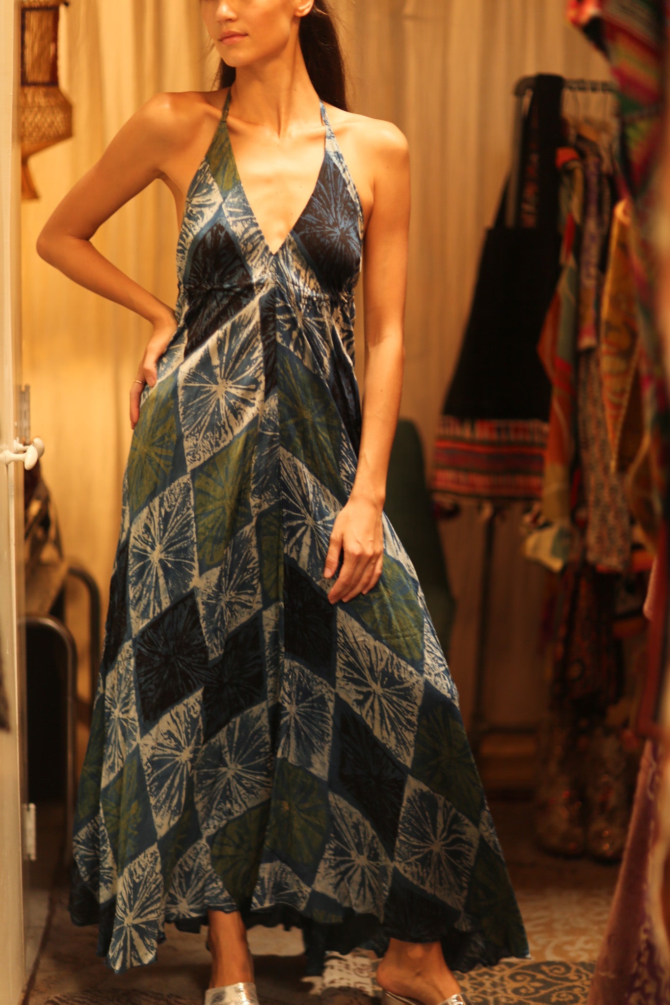 SILK DRESS HANNAH BLUE PAINTER EDIT - BANGKOK TAILOR CLOTHING STORE - HANDMADE CLOTHING