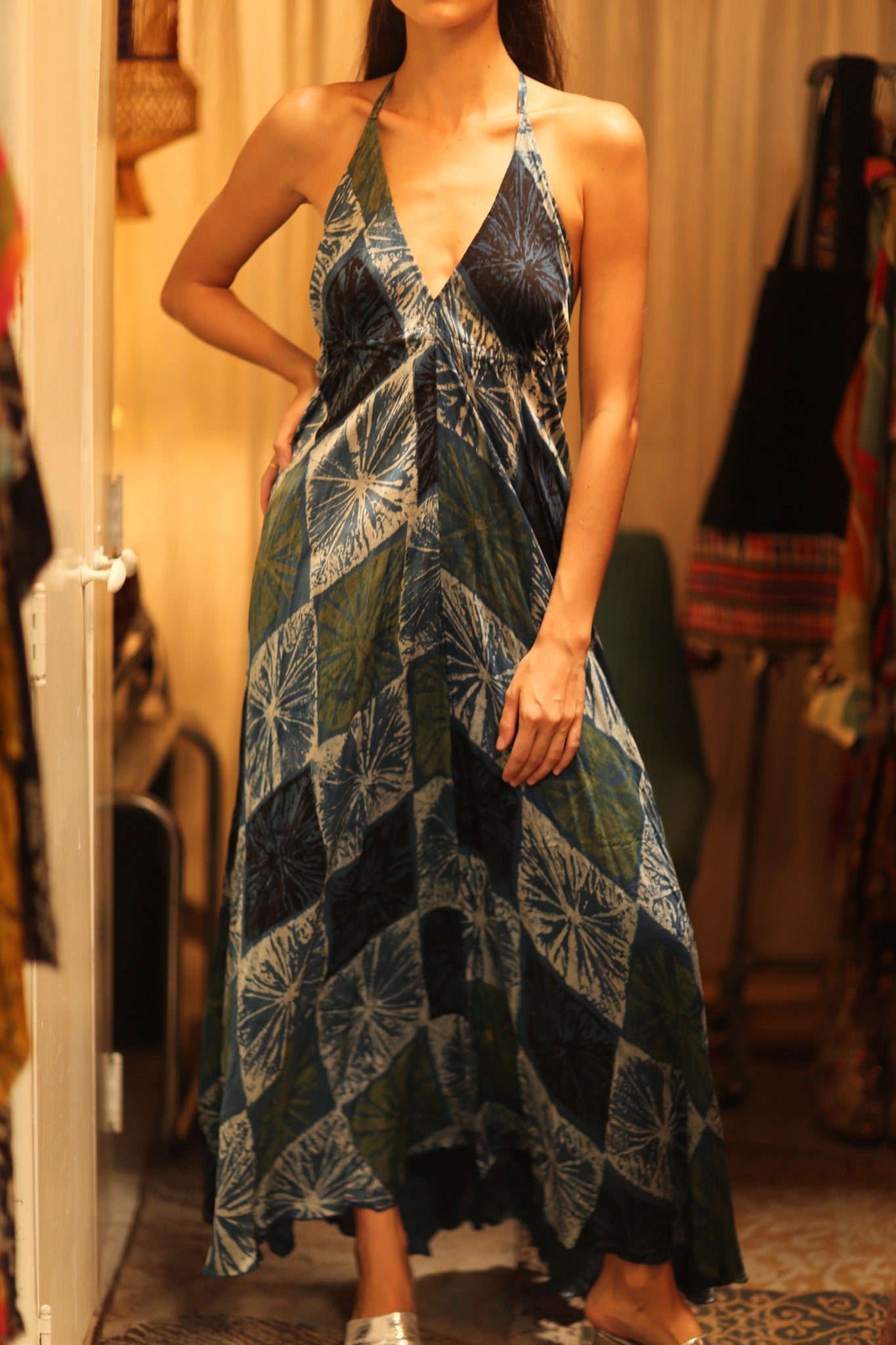 SILK DRESS HANNAH BLUE PAINTER EDIT - BANGKOK TAILOR CLOTHING STORE - HANDMADE CLOTHING