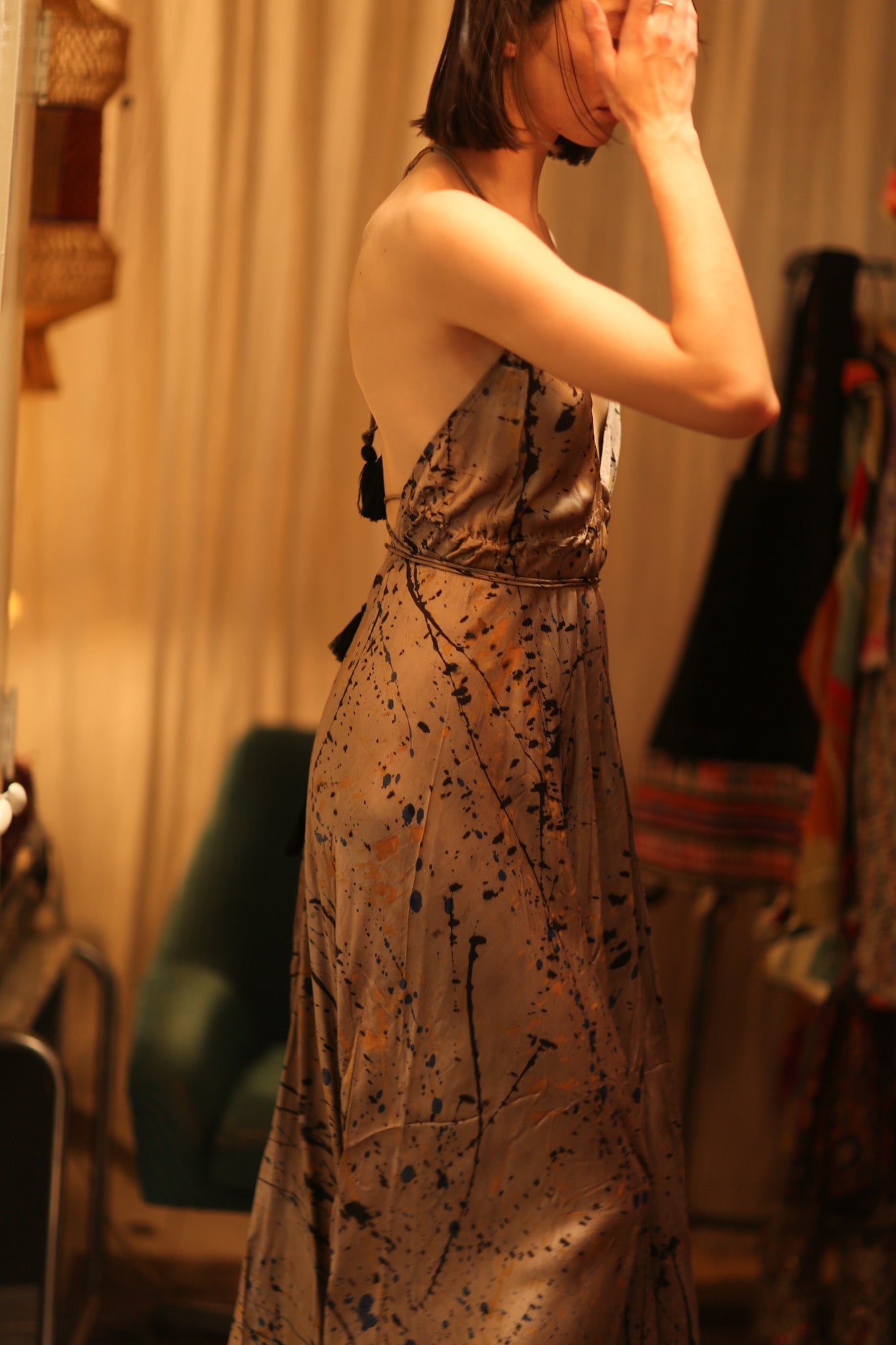 SILK DRESS HANNAH GREY PAINTER EDIT - BANGKOK TAILOR CLOTHING STORE - HANDMADE CLOTHING