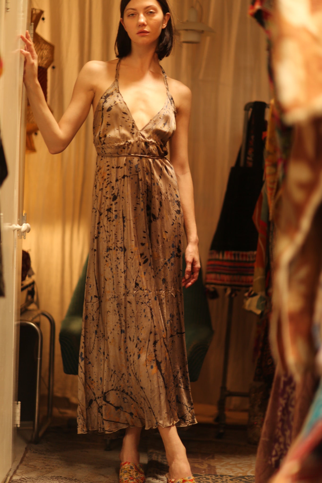 SILK DRESS HANNAH GREY PAINTER EDIT - BANGKOK TAILOR CLOTHING STORE - HANDMADE CLOTHING