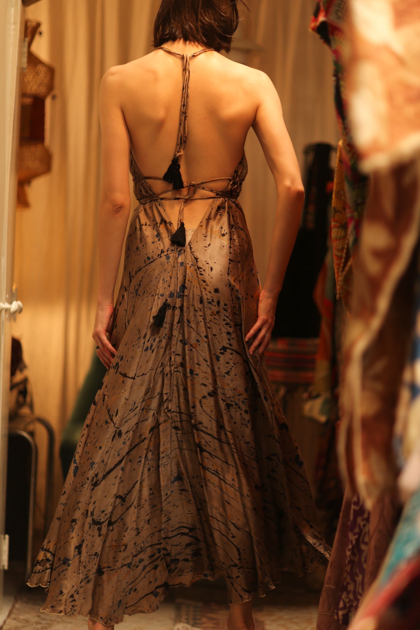 SILK DRESS HANNAH GREY PAINTER EDIT - BANGKOK TAILOR CLOTHING STORE - HANDMADE CLOTHING