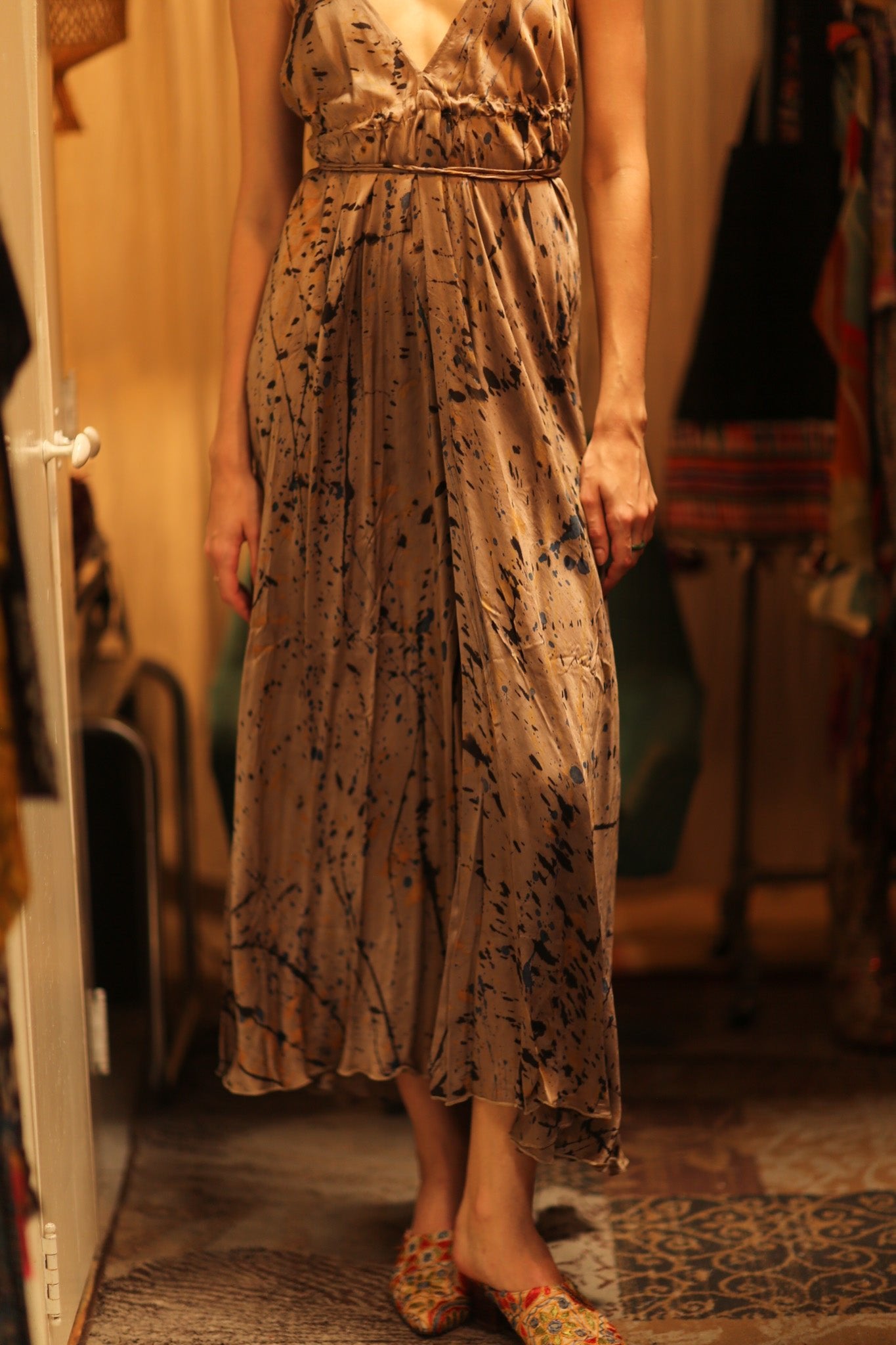 SILK DRESS HANNAH GREY PAINTER EDIT - BANGKOK TAILOR CLOTHING STORE - HANDMADE CLOTHING