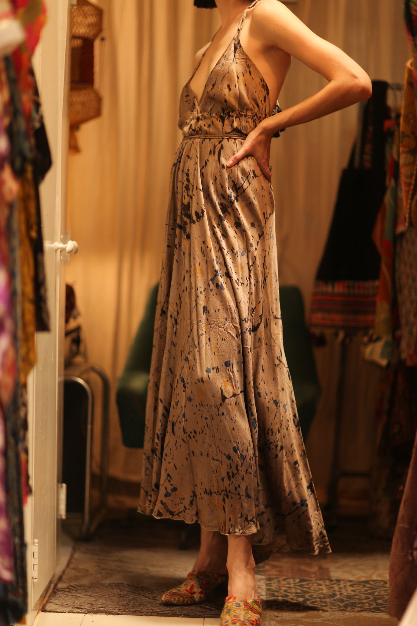 SILK DRESS HANNAH GREY PAINTER EDIT - BANGKOK TAILOR CLOTHING STORE - HANDMADE CLOTHING