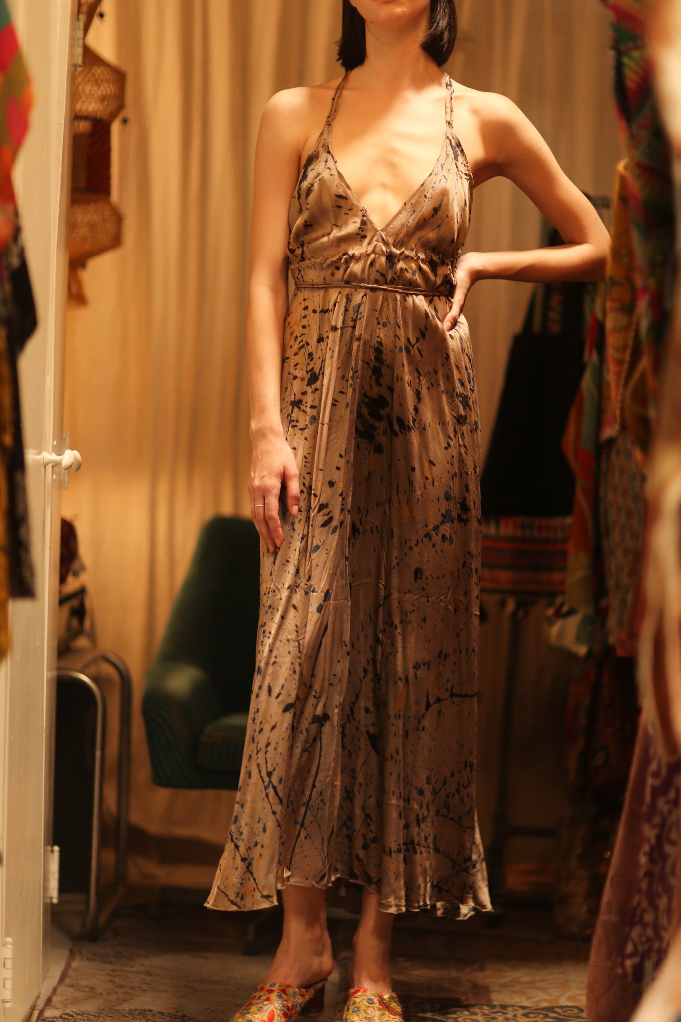 SILK DRESS HANNAH GREY PAINTER EDIT - BANGKOK TAILOR CLOTHING STORE - HANDMADE CLOTHING