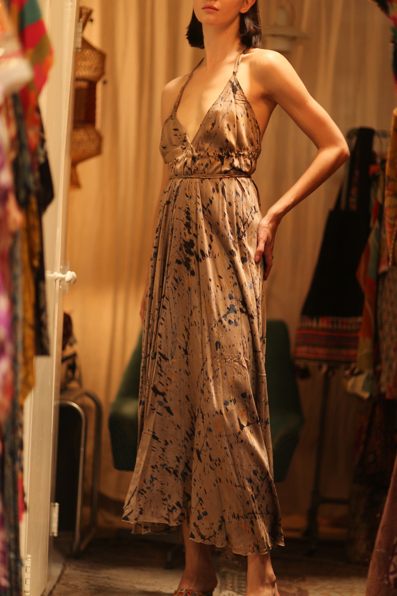 SILK DRESS HANNAH GREY PAINTER EDIT - BANGKOK TAILOR CLOTHING STORE - HANDMADE CLOTHING