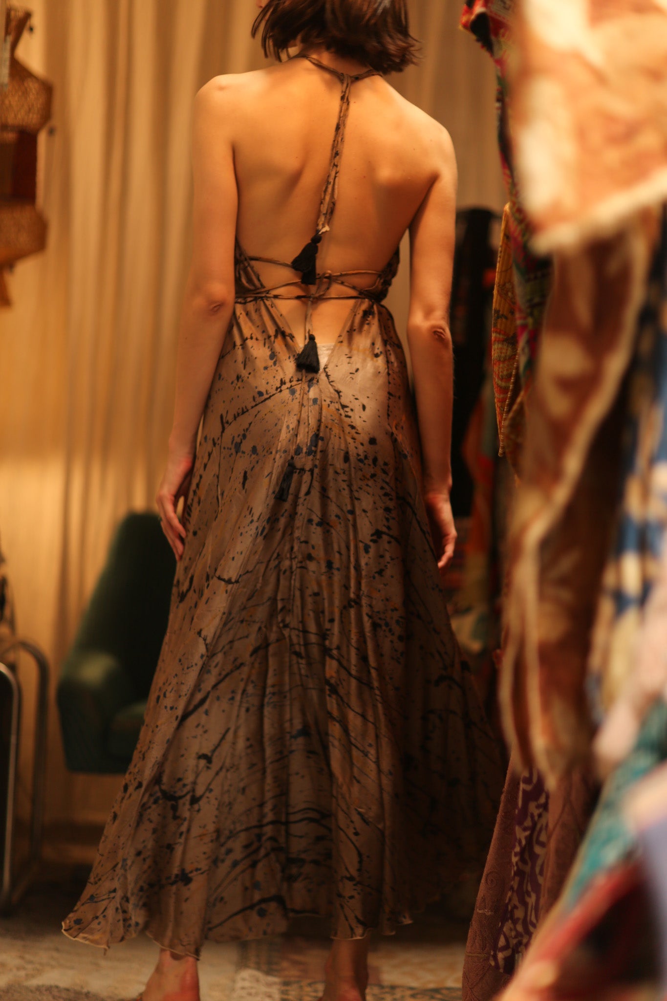 SILK DRESS HANNAH GREY PAINTER EDIT - BANGKOK TAILOR CLOTHING STORE - HANDMADE CLOTHING