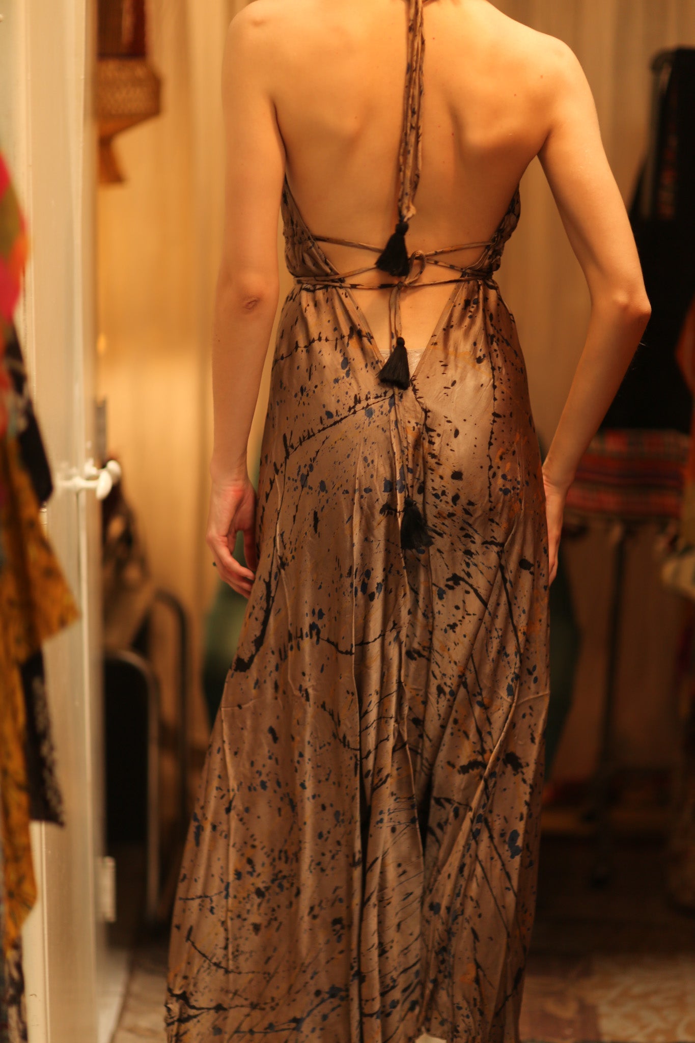 SILK DRESS HANNAH GREY PAINTER EDIT - BANGKOK TAILOR CLOTHING STORE - HANDMADE CLOTHING