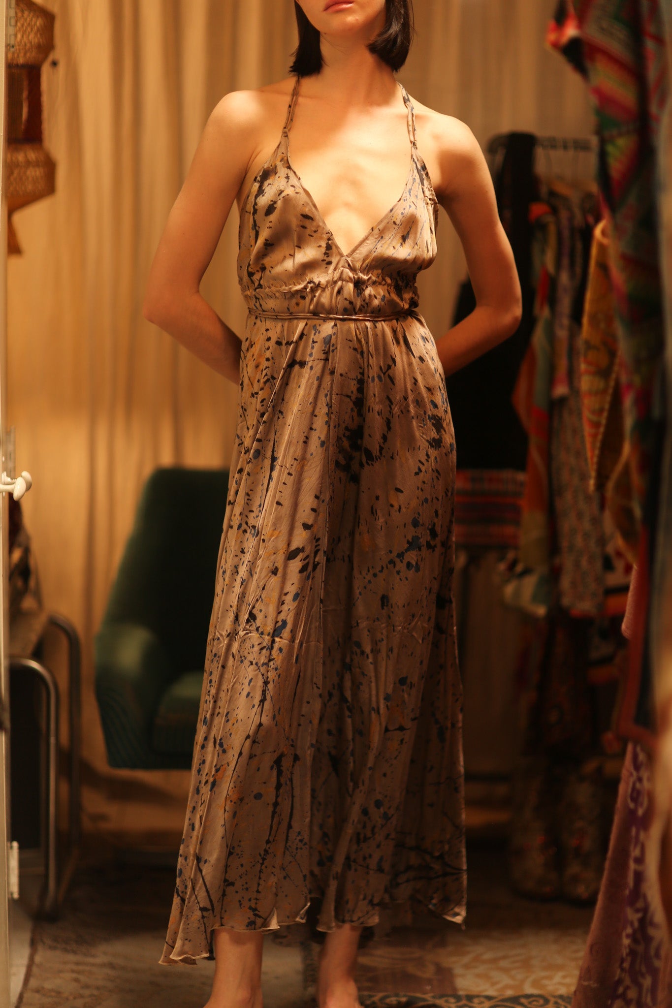 SILK DRESS HANNAH GREY PAINTER EDIT - BANGKOK TAILOR CLOTHING STORE - HANDMADE CLOTHING