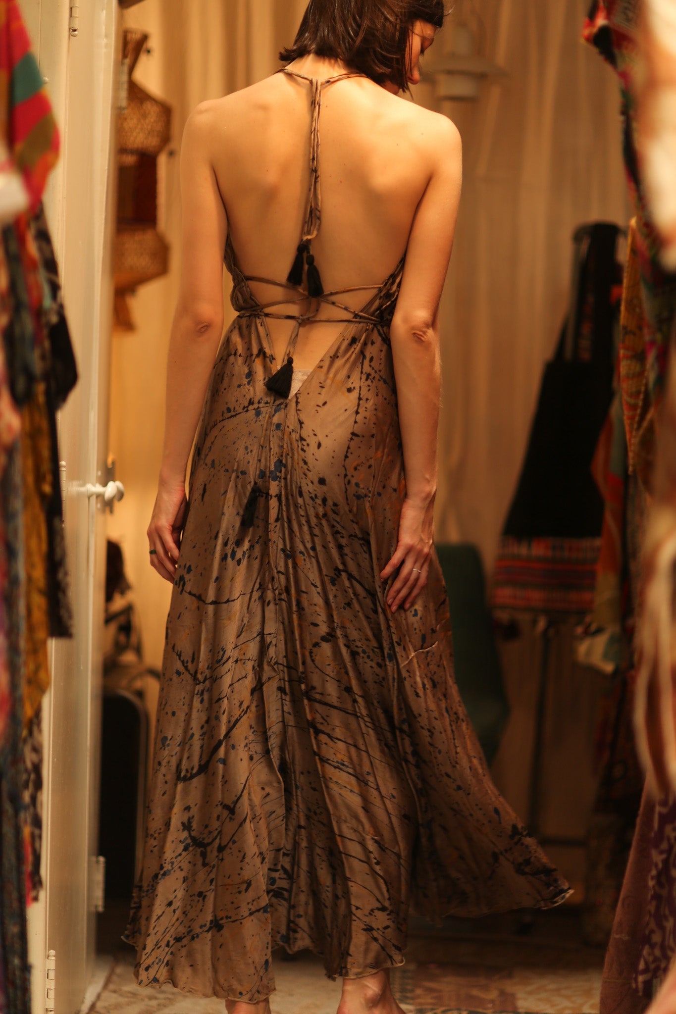 SILK DRESS HANNAH GREY PAINTER EDIT - BANGKOK TAILOR CLOTHING STORE - HANDMADE CLOTHING