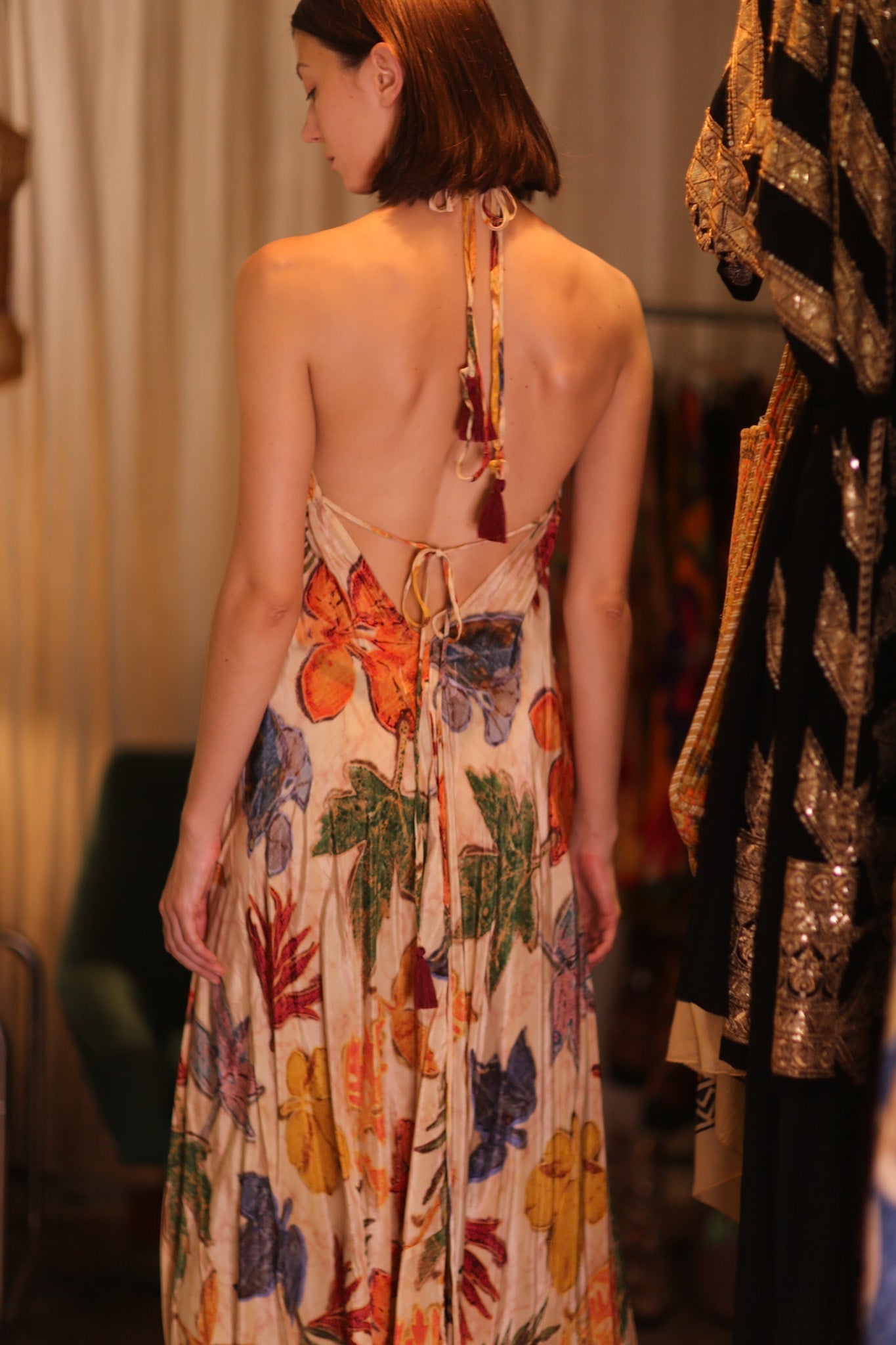 SILK DRESS HANNAH LEAF PRINT - BANGKOK TAILOR CLOTHING STORE - HANDMADE CLOTHING