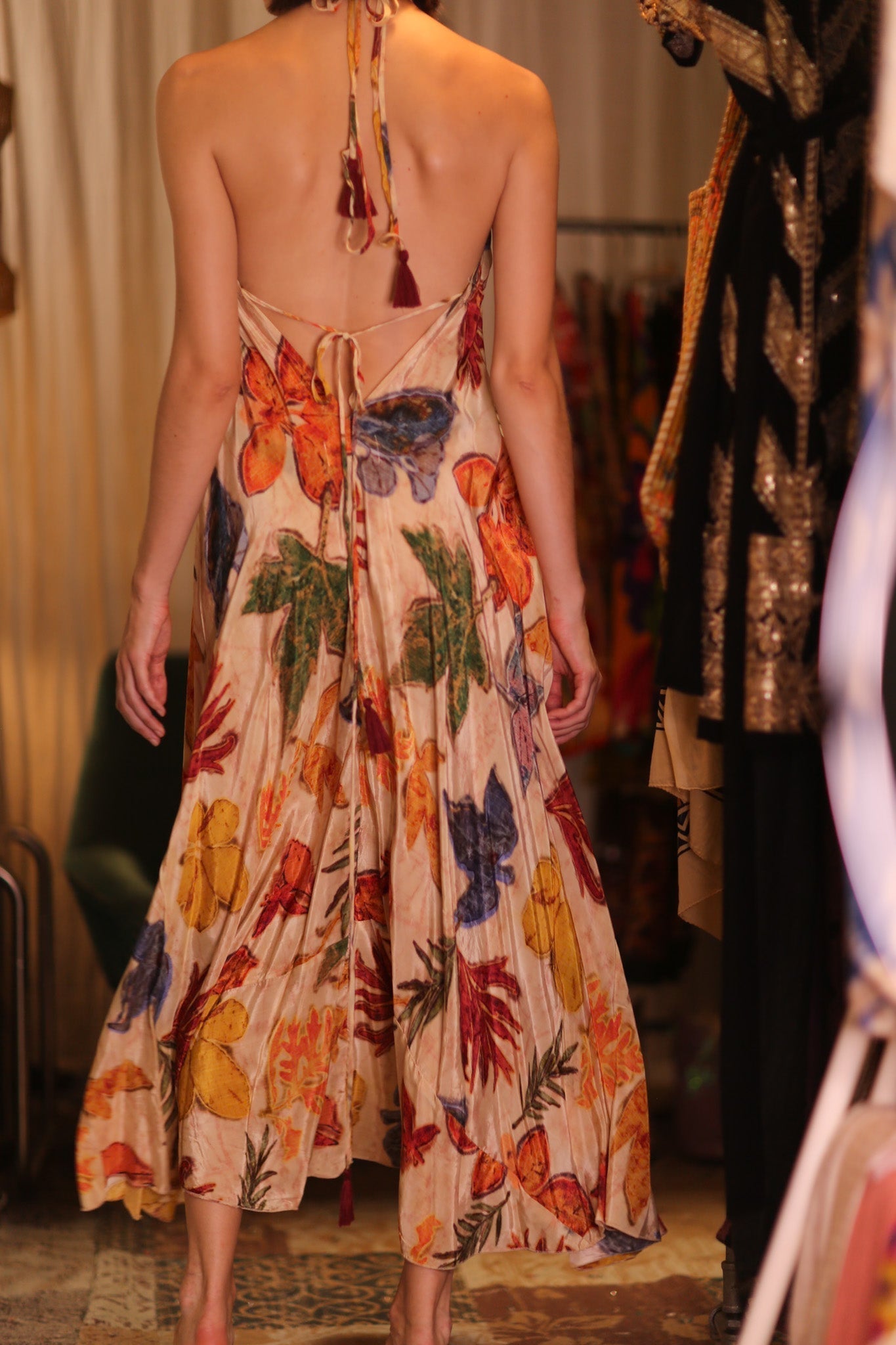 SILK DRESS HANNAH LEAF PRINT - BANGKOK TAILOR CLOTHING STORE - HANDMADE CLOTHING