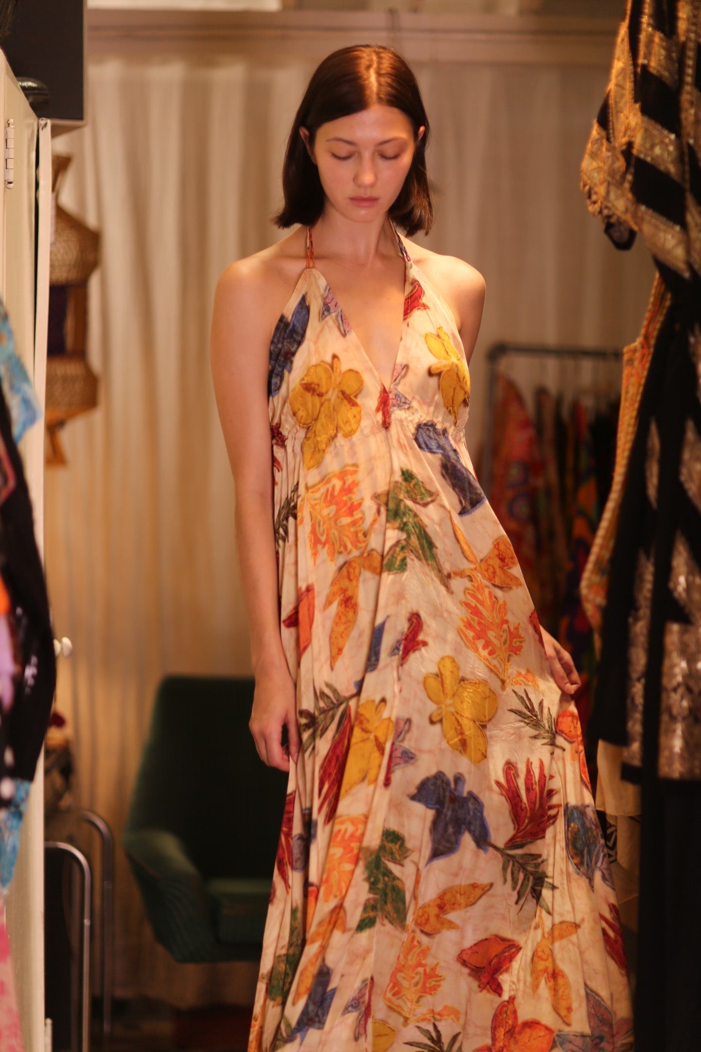 SILK DRESS HANNAH LEAF PRINT - BANGKOK TAILOR CLOTHING STORE - HANDMADE CLOTHING