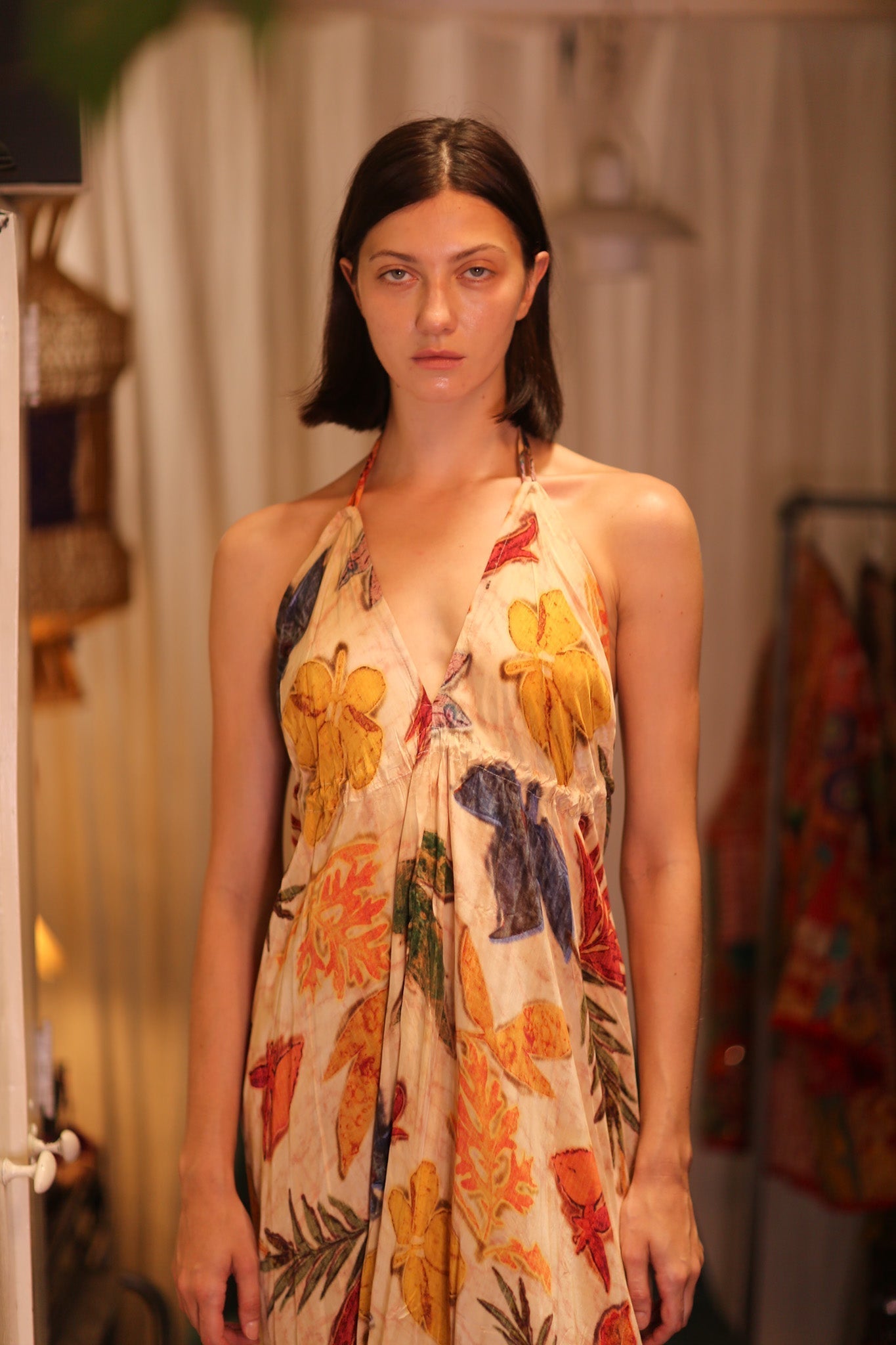 SILK DRESS HANNAH LEAF PRINT - BANGKOK TAILOR CLOTHING STORE - HANDMADE CLOTHING