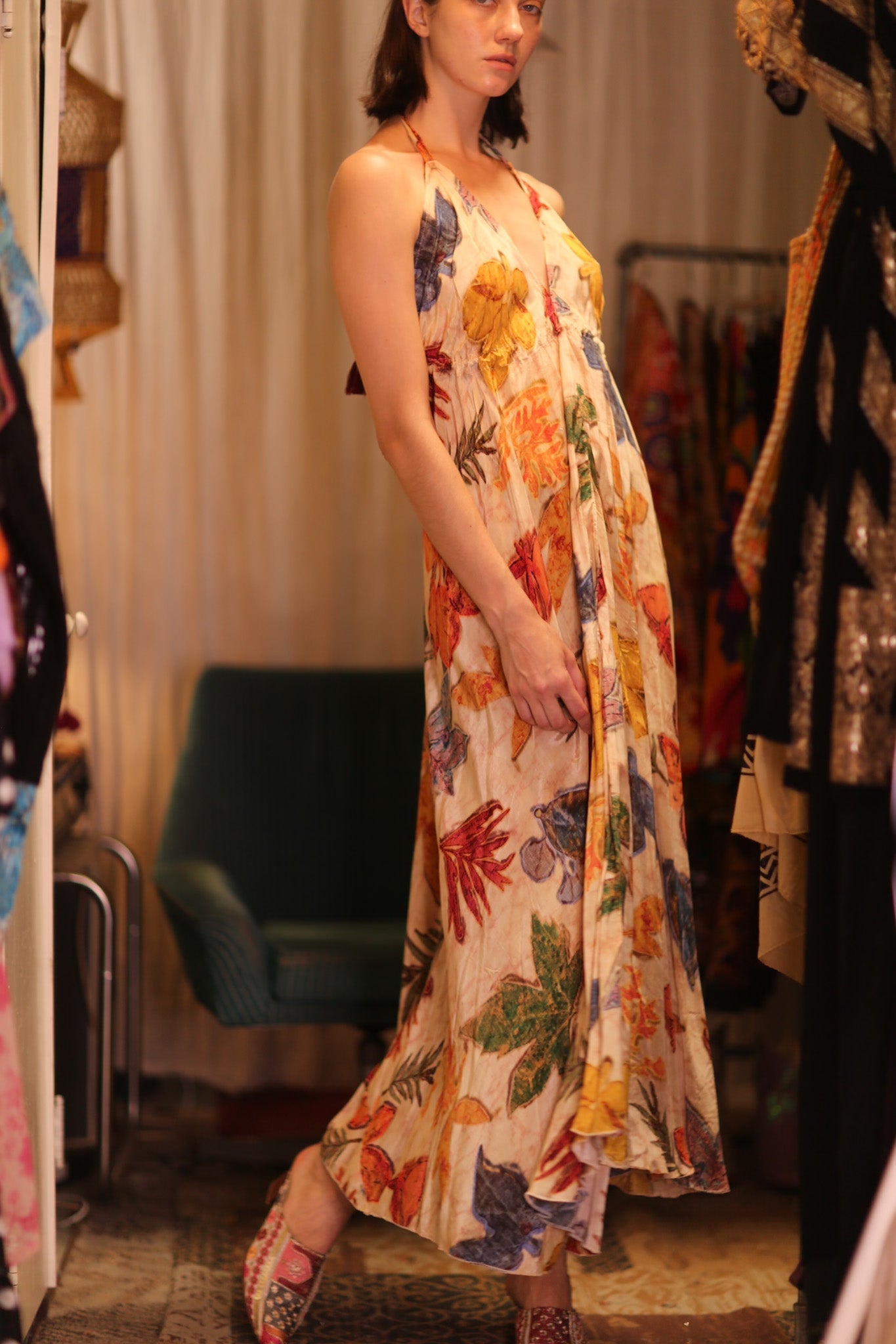 SILK DRESS HANNAH LEAF PRINT - BANGKOK TAILOR CLOTHING STORE - HANDMADE CLOTHING
