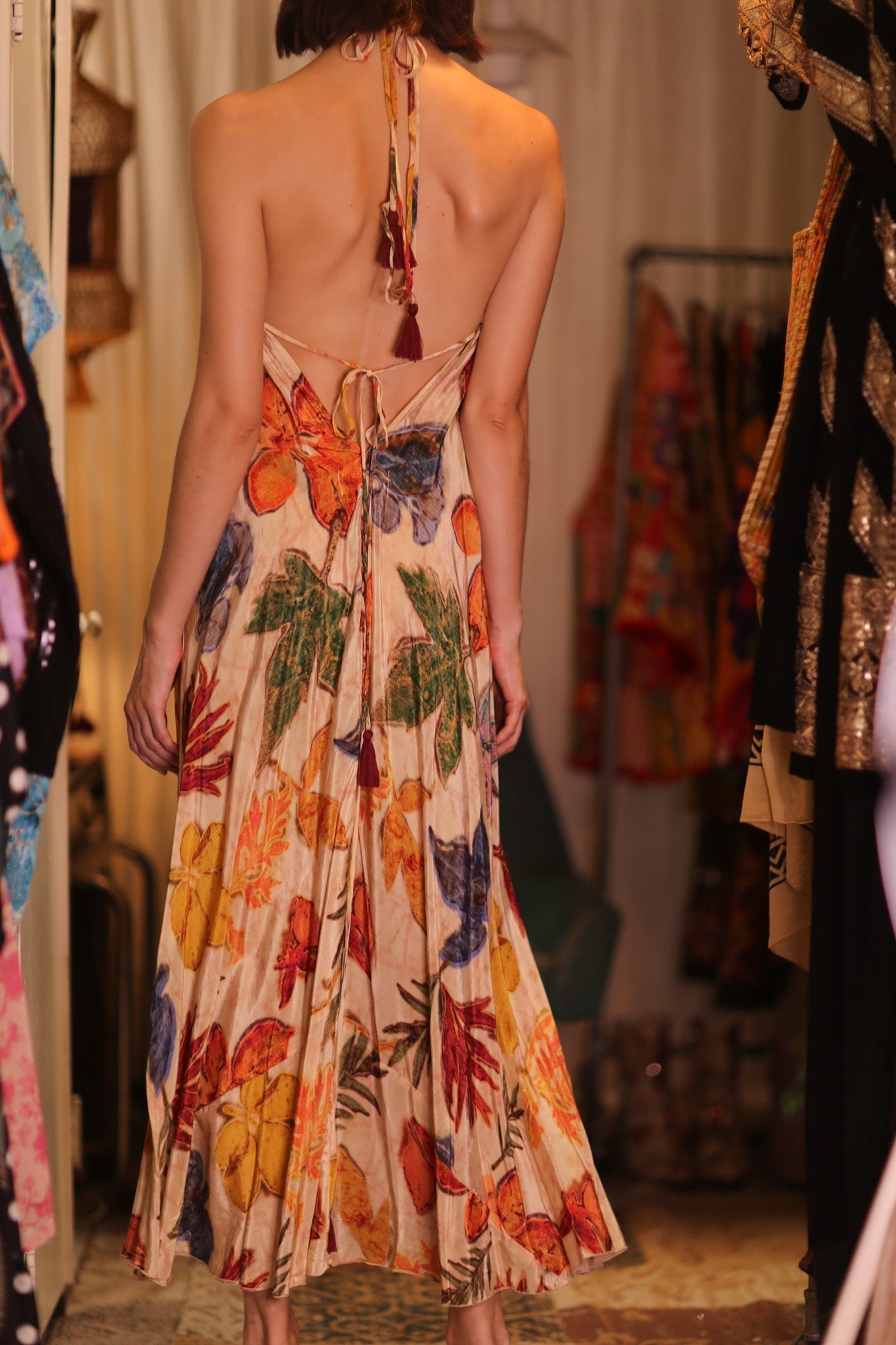 SILK DRESS HANNAH LEAF PRINT - BANGKOK TAILOR CLOTHING STORE - HANDMADE CLOTHING