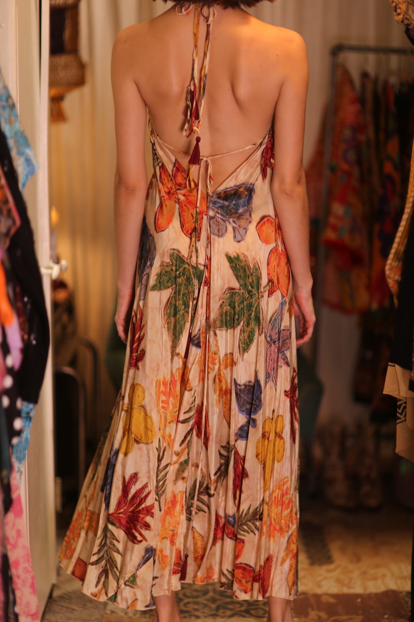SILK DRESS HANNAH LEAF PRINT - BANGKOK TAILOR CLOTHING STORE - HANDMADE CLOTHING