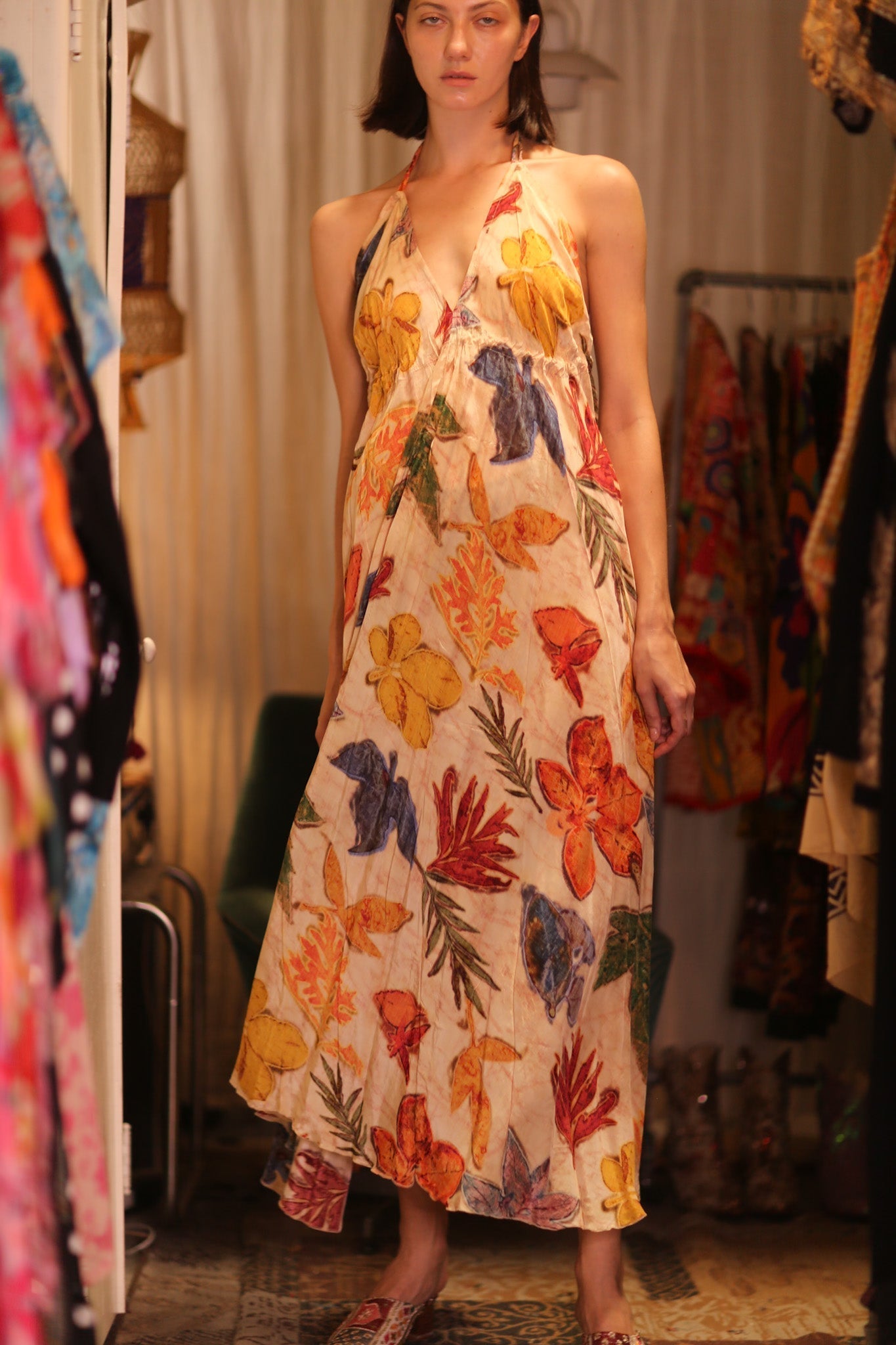 SILK DRESS HANNAH LEAF PRINT - BANGKOK TAILOR CLOTHING STORE - HANDMADE CLOTHING