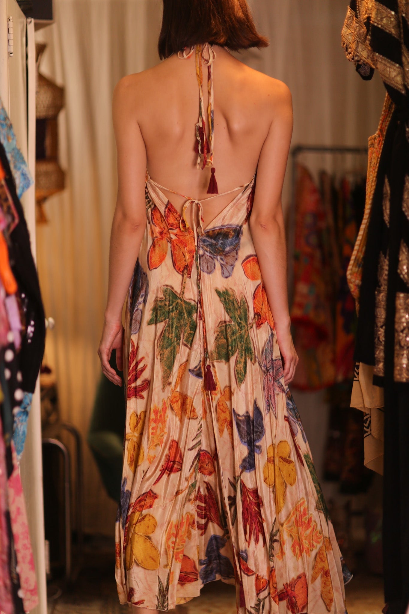 SILK DRESS HANNAH LEAF PRINT - BANGKOK TAILOR CLOTHING STORE - HANDMADE CLOTHING