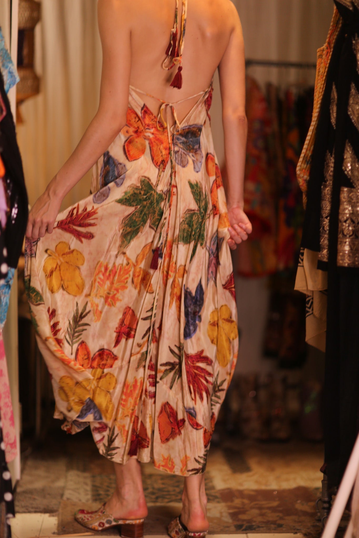 SILK DRESS HANNAH LEAF PRINT - BANGKOK TAILOR CLOTHING STORE - HANDMADE CLOTHING