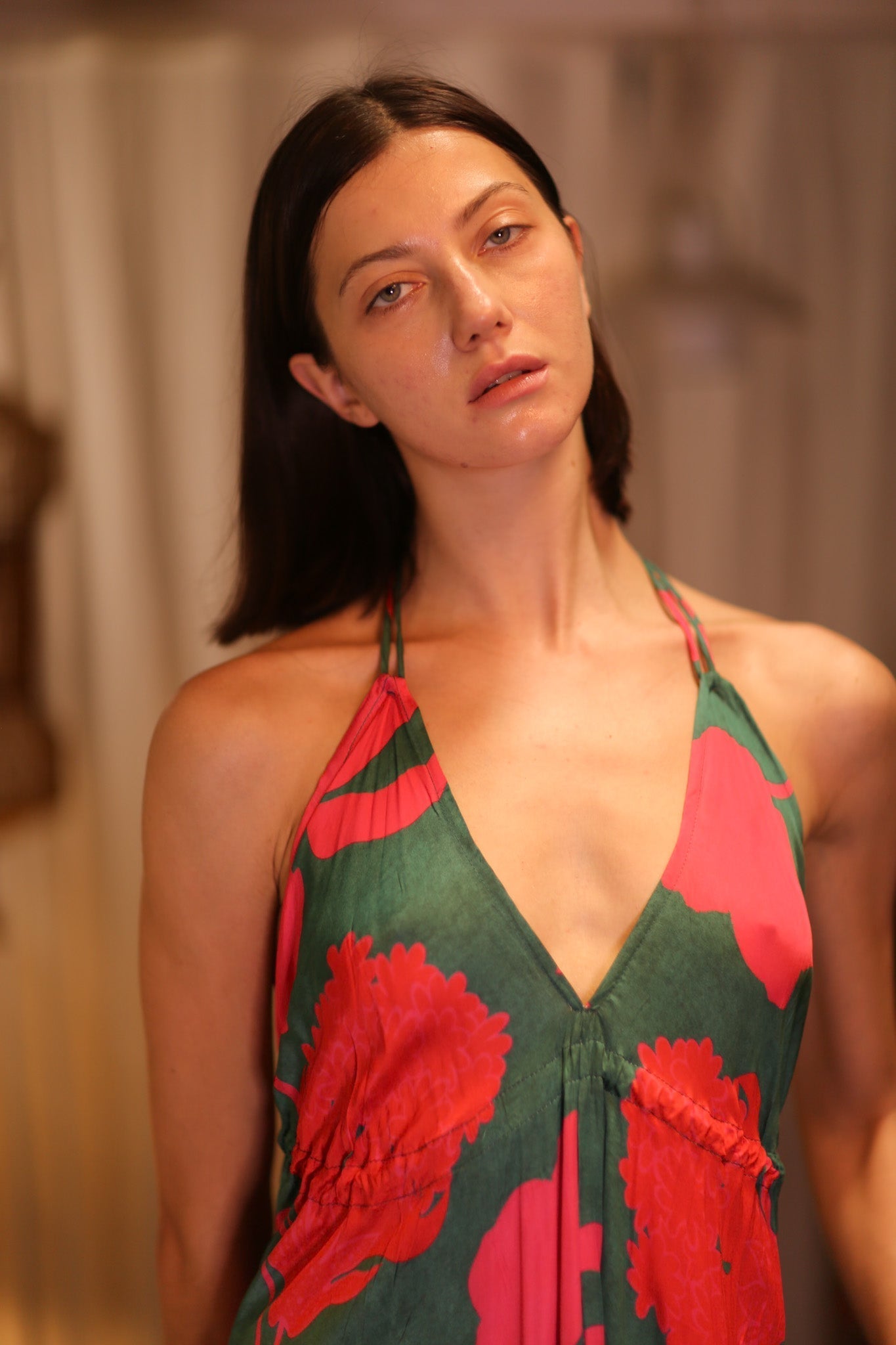 SILK DRESS HANNAH PINK GREEN TROPIC - BANGKOK TAILOR CLOTHING STORE - HANDMADE CLOTHING