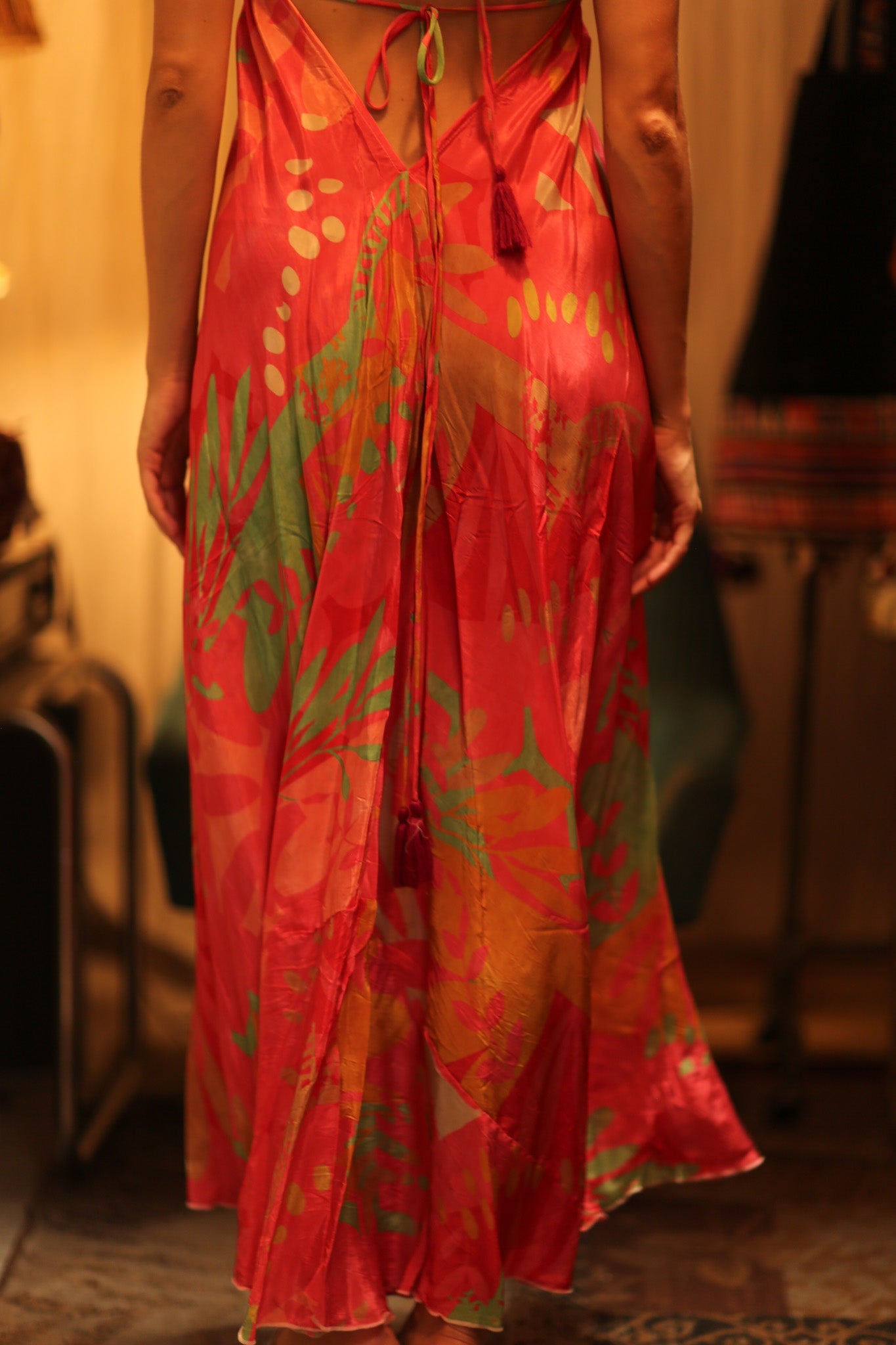 SILK DRESS HANNAH PINK JUNGLE - BANGKOK TAILOR CLOTHING STORE - HANDMADE CLOTHING