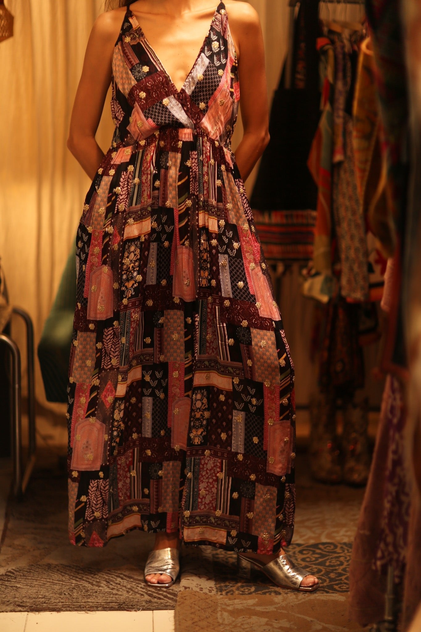 SILK DRESS LILY EMBROIDERED INDIA - BANGKOK TAILOR CLOTHING STORE - HANDMADE CLOTHING