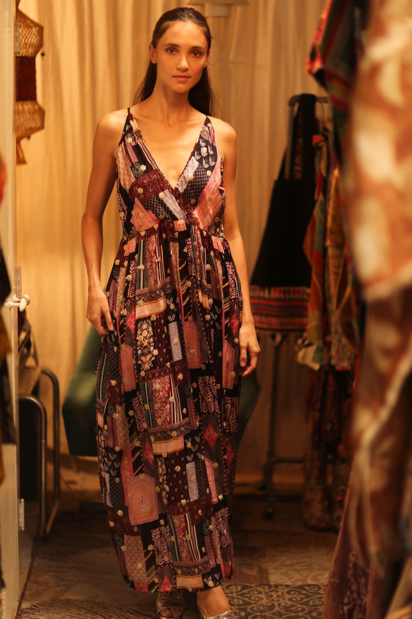 SILK DRESS LILY EMBROIDERED INDIA - BANGKOK TAILOR CLOTHING STORE - HANDMADE CLOTHING