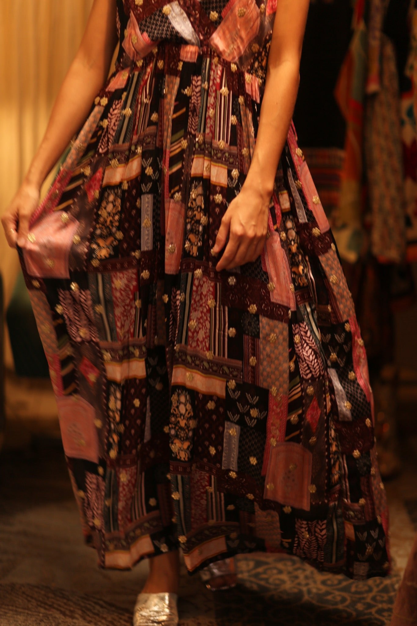 SILK DRESS LILY EMBROIDERED INDIA - BANGKOK TAILOR CLOTHING STORE - HANDMADE CLOTHING