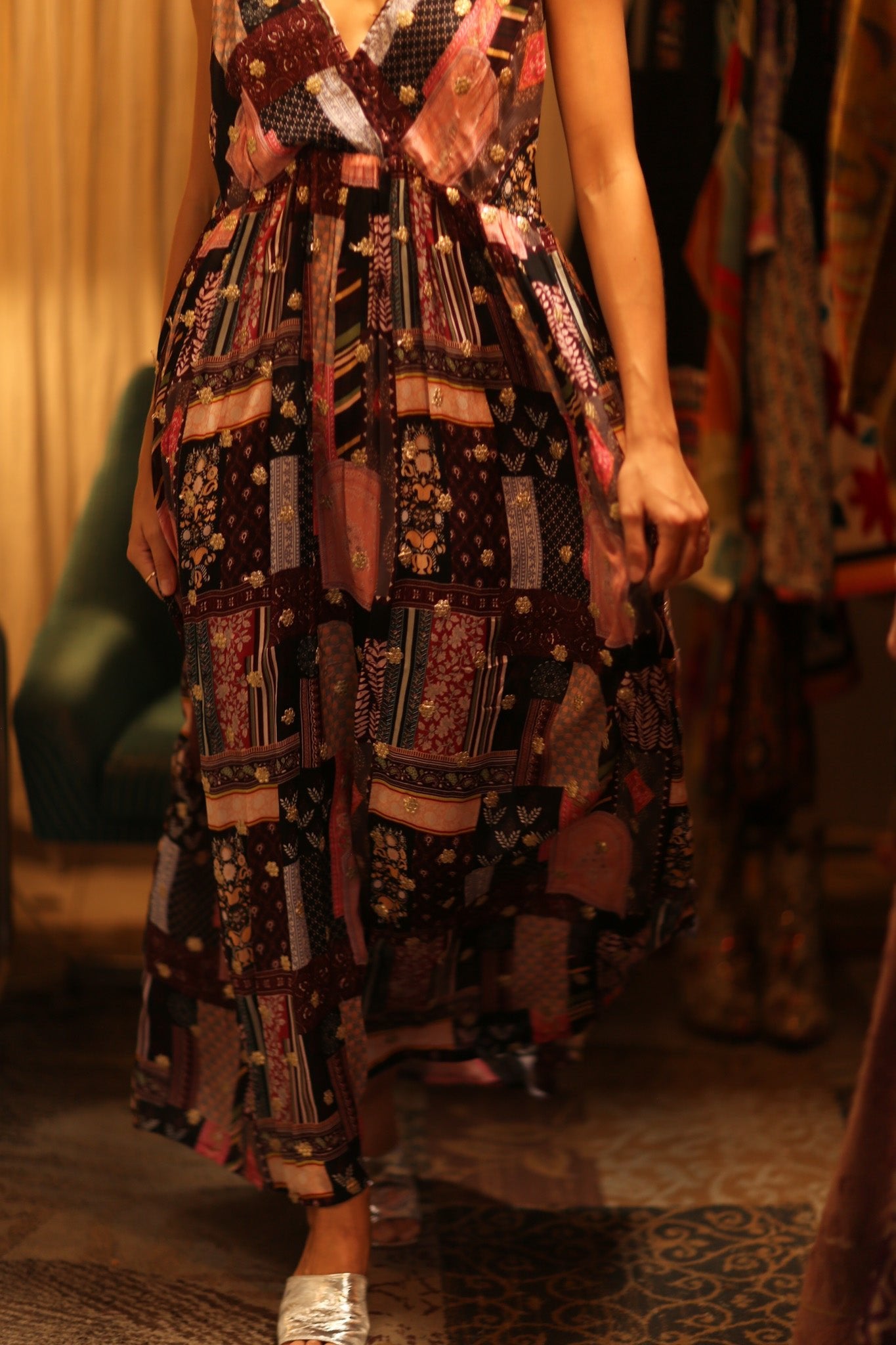 SILK DRESS LILY EMBROIDERED INDIA - BANGKOK TAILOR CLOTHING STORE - HANDMADE CLOTHING