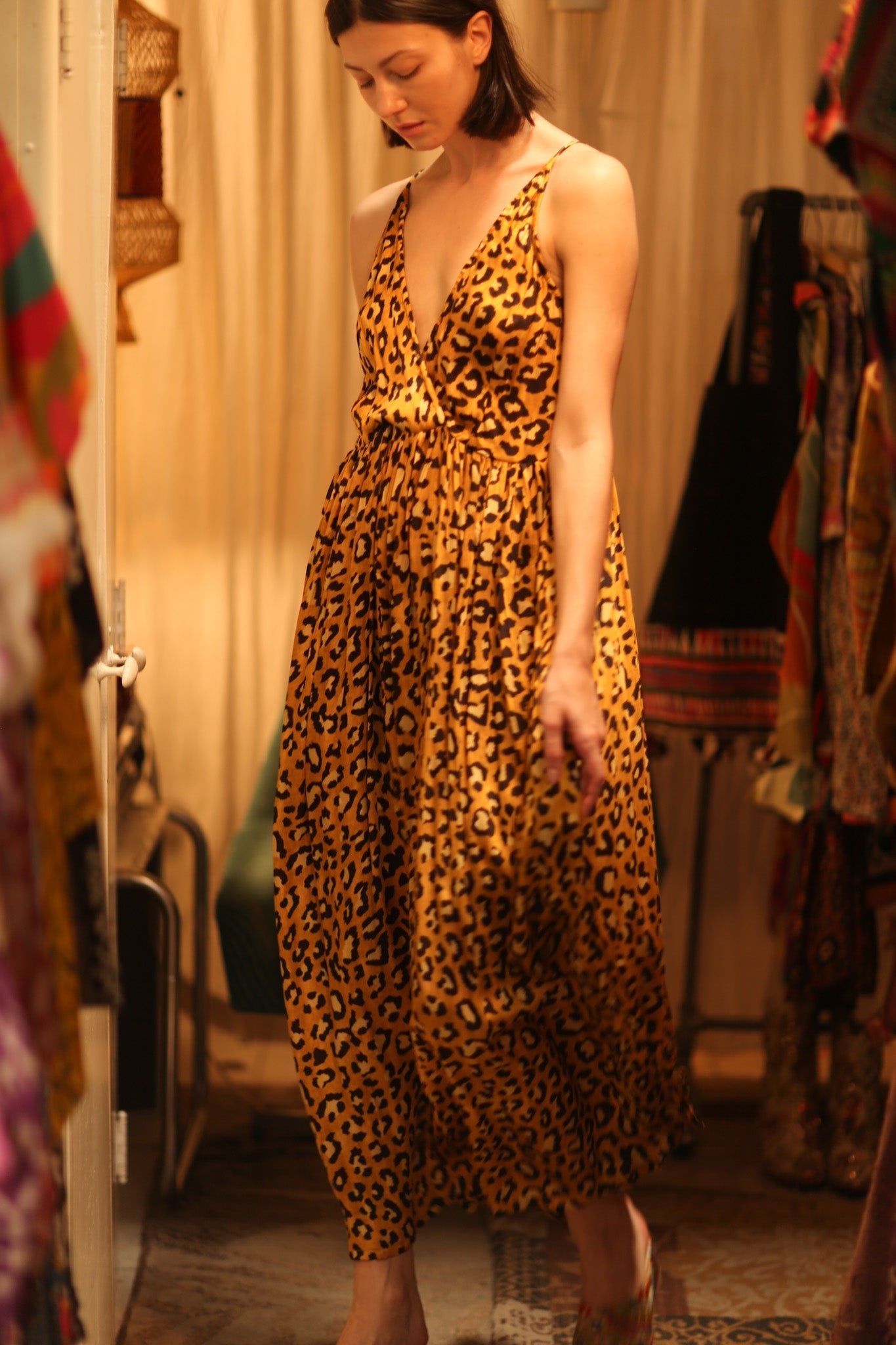 SILK DRESS LILY LEO PRINT DARK - BANGKOK TAILOR CLOTHING STORE - HANDMADE CLOTHING