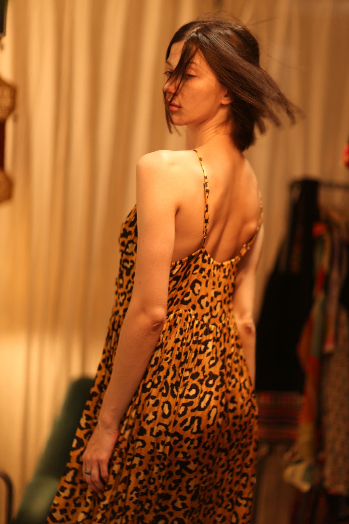 SILK DRESS LILY LEO PRINT DARK - BANGKOK TAILOR CLOTHING STORE - HANDMADE CLOTHING