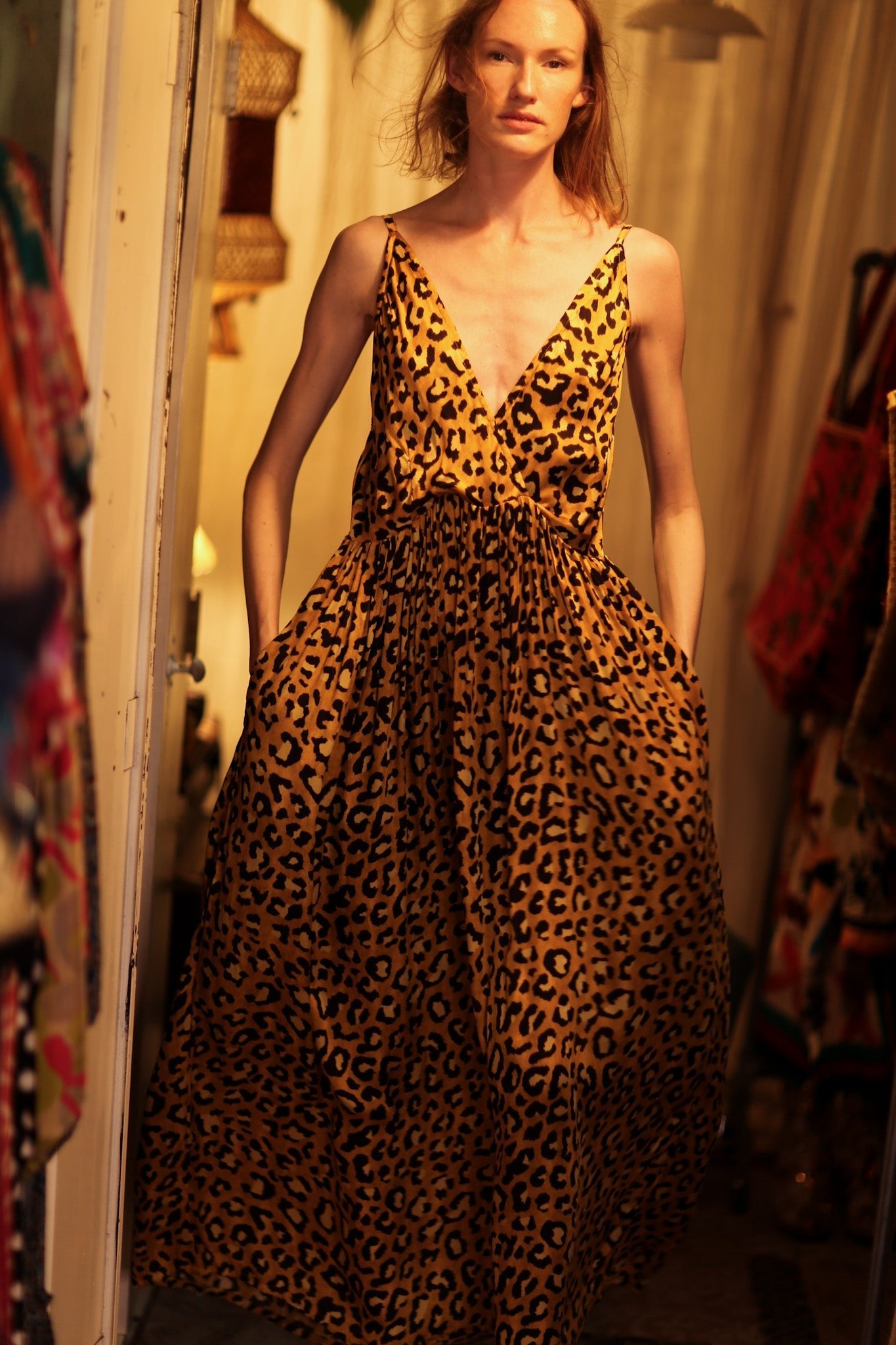 SILK DRESS LILY LEO PRINT DARK - BANGKOK TAILOR CLOTHING STORE - HANDMADE CLOTHING