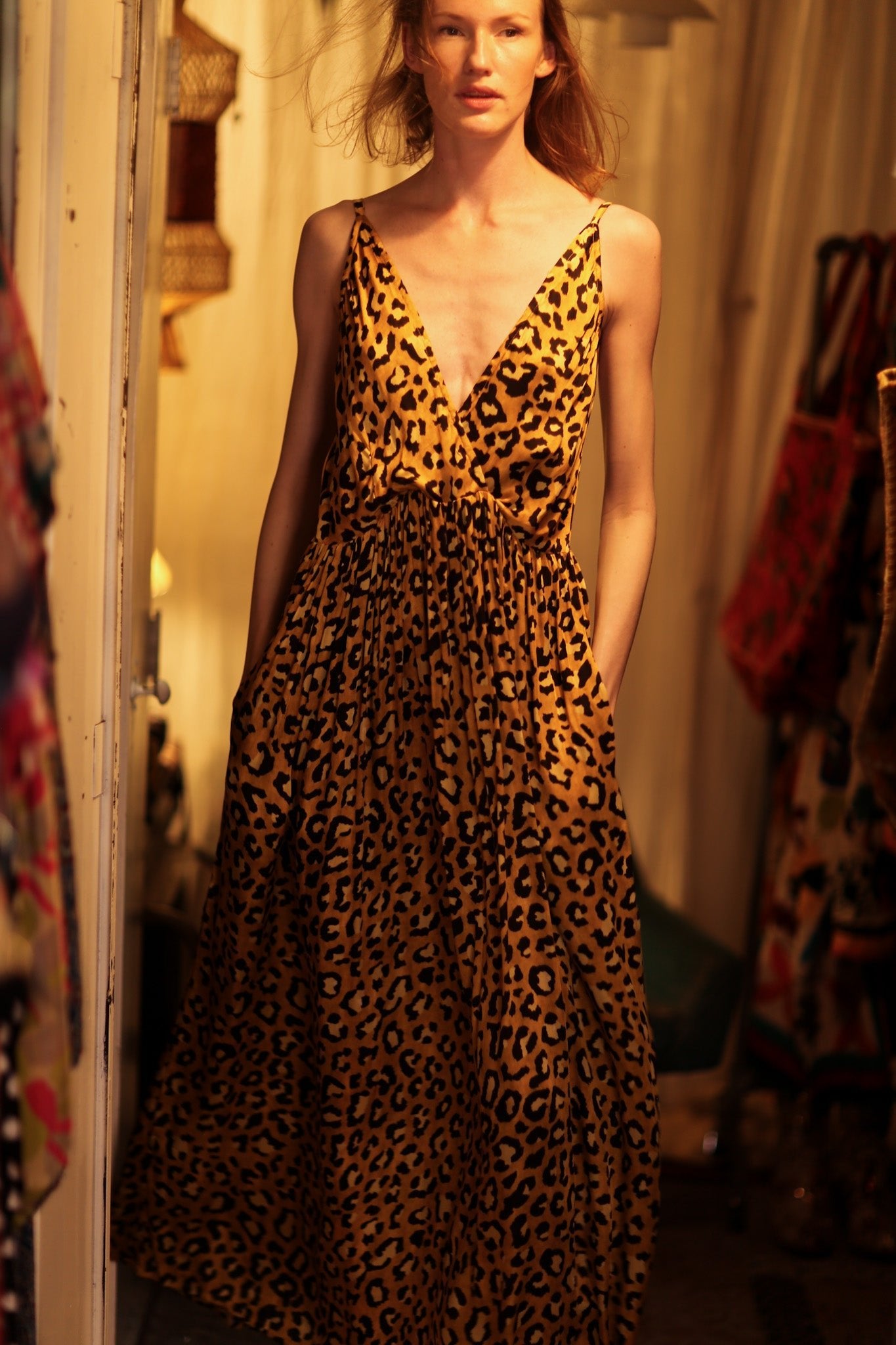 SILK DRESS LILY LEO PRINT DARK - BANGKOK TAILOR CLOTHING STORE - HANDMADE CLOTHING