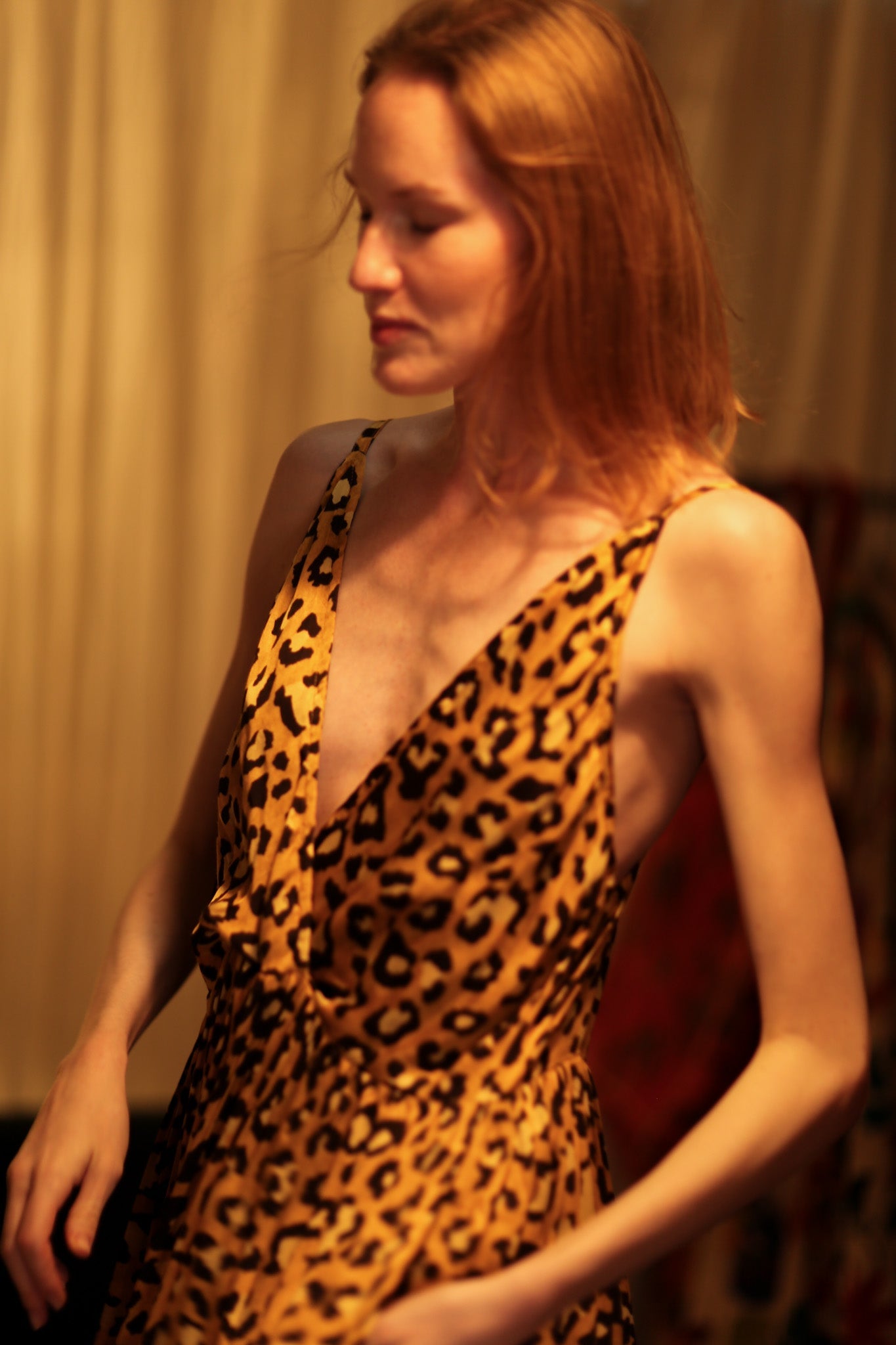 SILK DRESS LILY LEO PRINT DARK - BANGKOK TAILOR CLOTHING STORE - HANDMADE CLOTHING