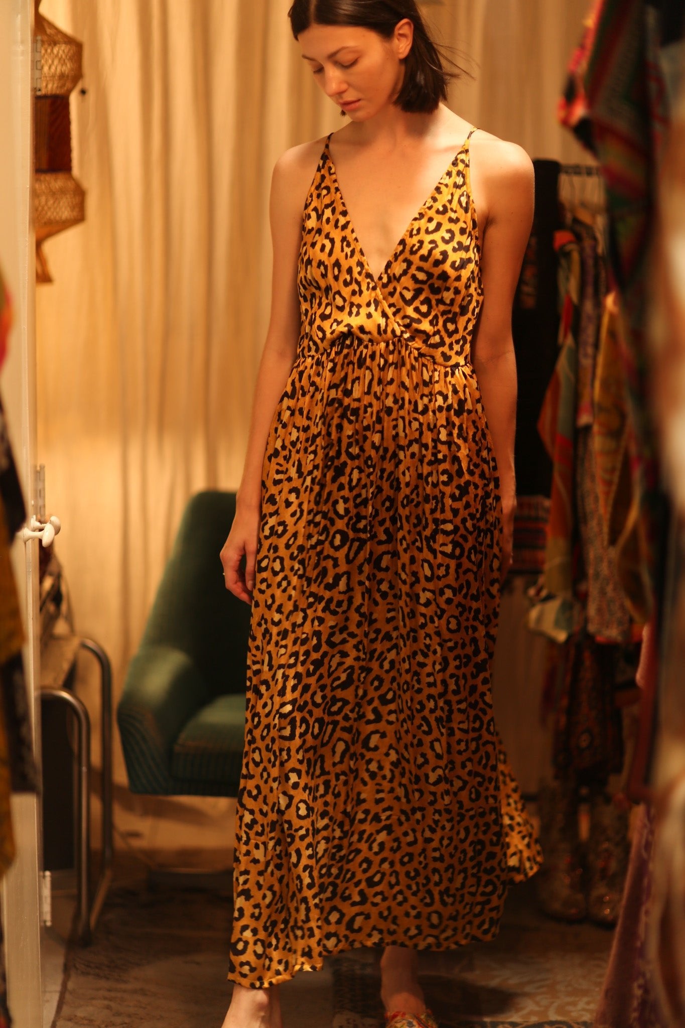 SILK DRESS LILY LEO PRINT DARK - BANGKOK TAILOR CLOTHING STORE - HANDMADE CLOTHING