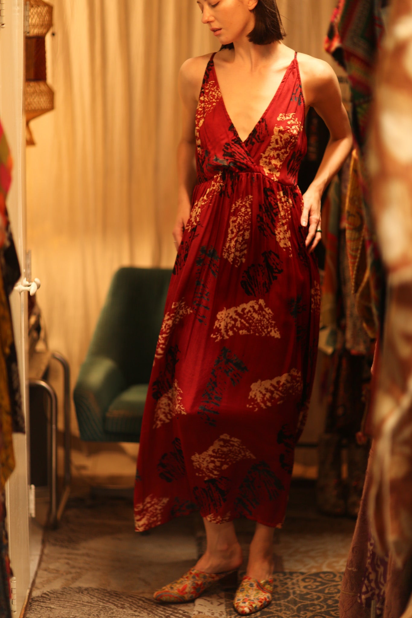 SILK DRESS LILY RED PAINTERS EDIT - BANGKOK TAILOR CLOTHING STORE - HANDMADE CLOTHING