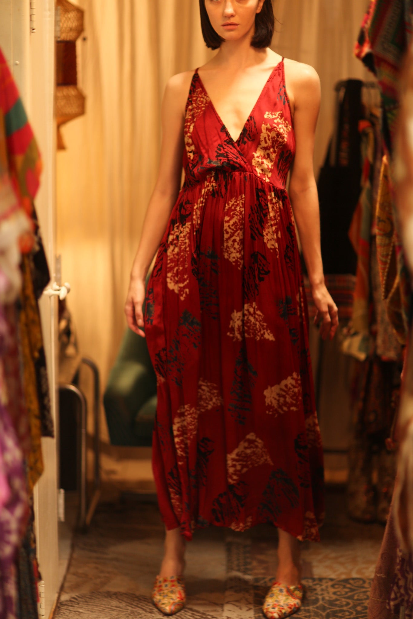 SILK DRESS LILY RED PAINTERS EDIT - BANGKOK TAILOR CLOTHING STORE - HANDMADE CLOTHING