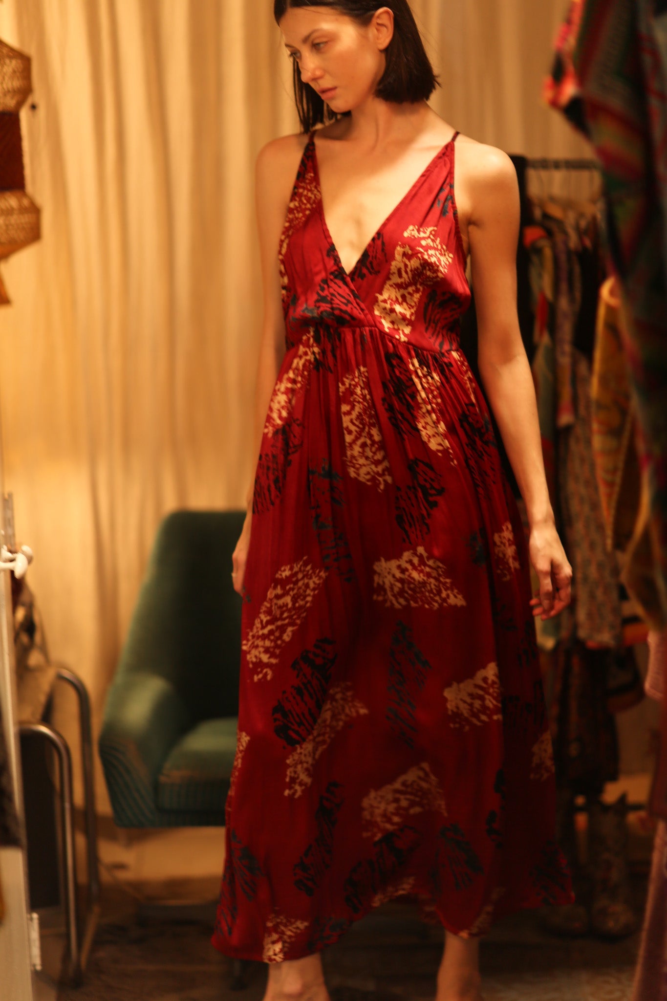 SILK DRESS LILY RED PAINTERS EDIT - BANGKOK TAILOR CLOTHING STORE - HANDMADE CLOTHING