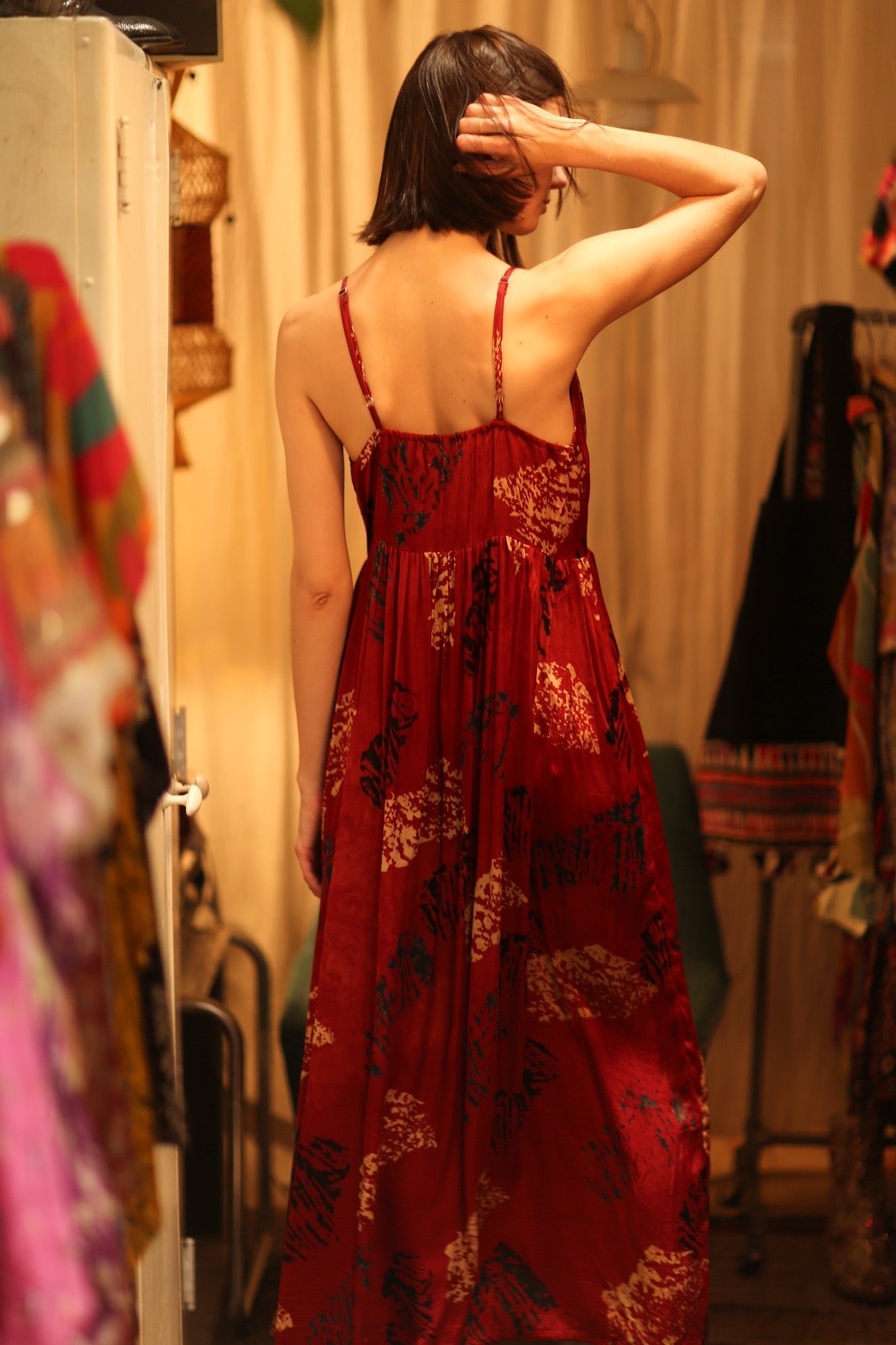 SILK DRESS LILY RED PAINTERS EDIT - BANGKOK TAILOR CLOTHING STORE - HANDMADE CLOTHING