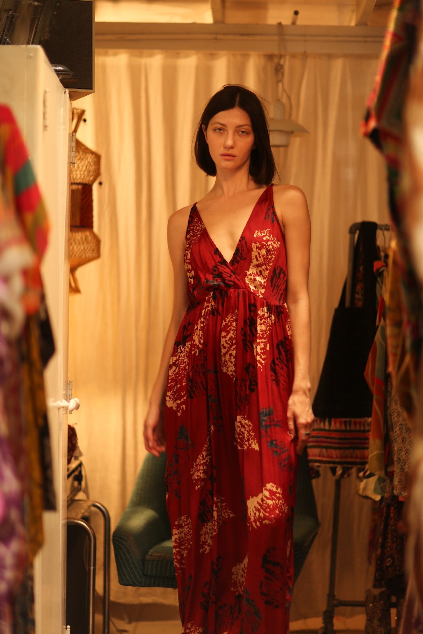 SILK DRESS LILY RED PAINTERS EDIT - BANGKOK TAILOR CLOTHING STORE - HANDMADE CLOTHING